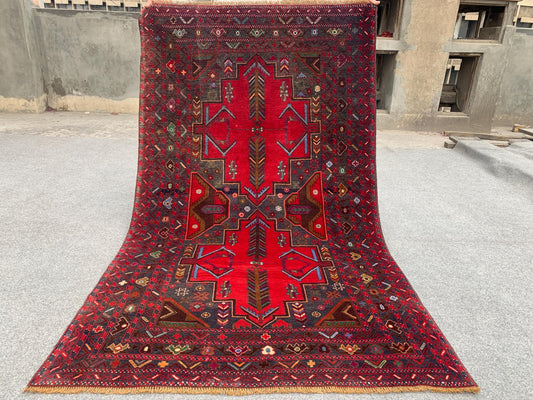 Afghan Baluchi Rug 4x6 ft Herati Hand Knotted Rug, Vintage Famous Baluchi Rug, Geometric Oriental Wool Rug, Living Room Rug, Home Decor Rug.