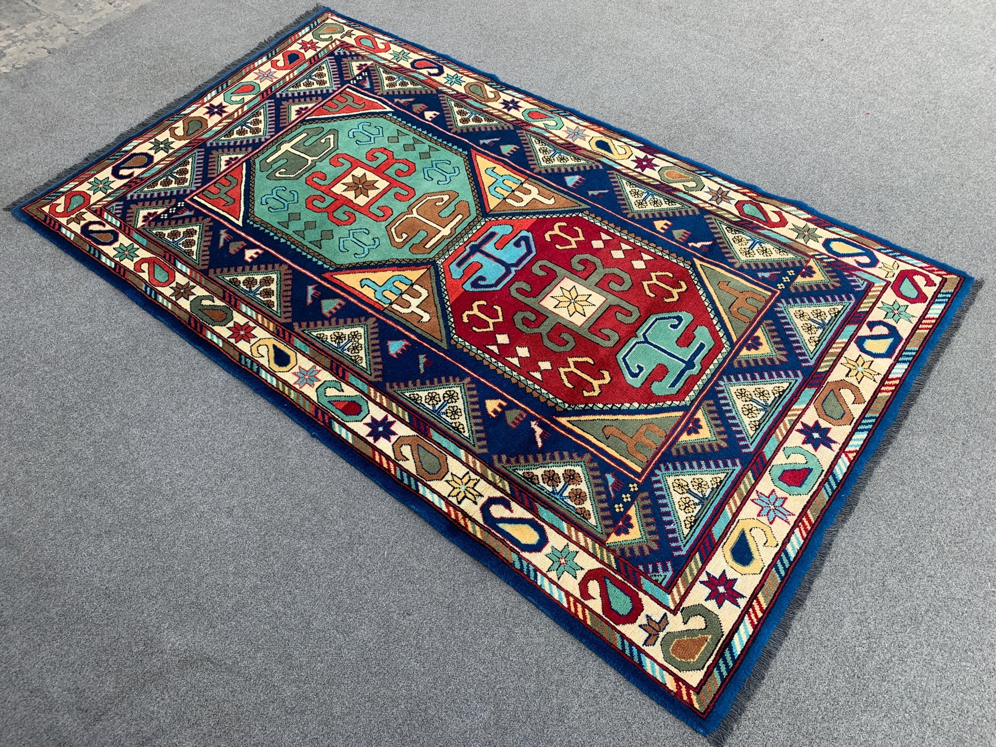 Afghan Geometric Peshawari Kazak Rug, Hand Knotted Wool Rug, Turkmen Tribal Rug, Oriental Rug Home Decor Rug, Bedroom Living Room Rug 4x7 ft