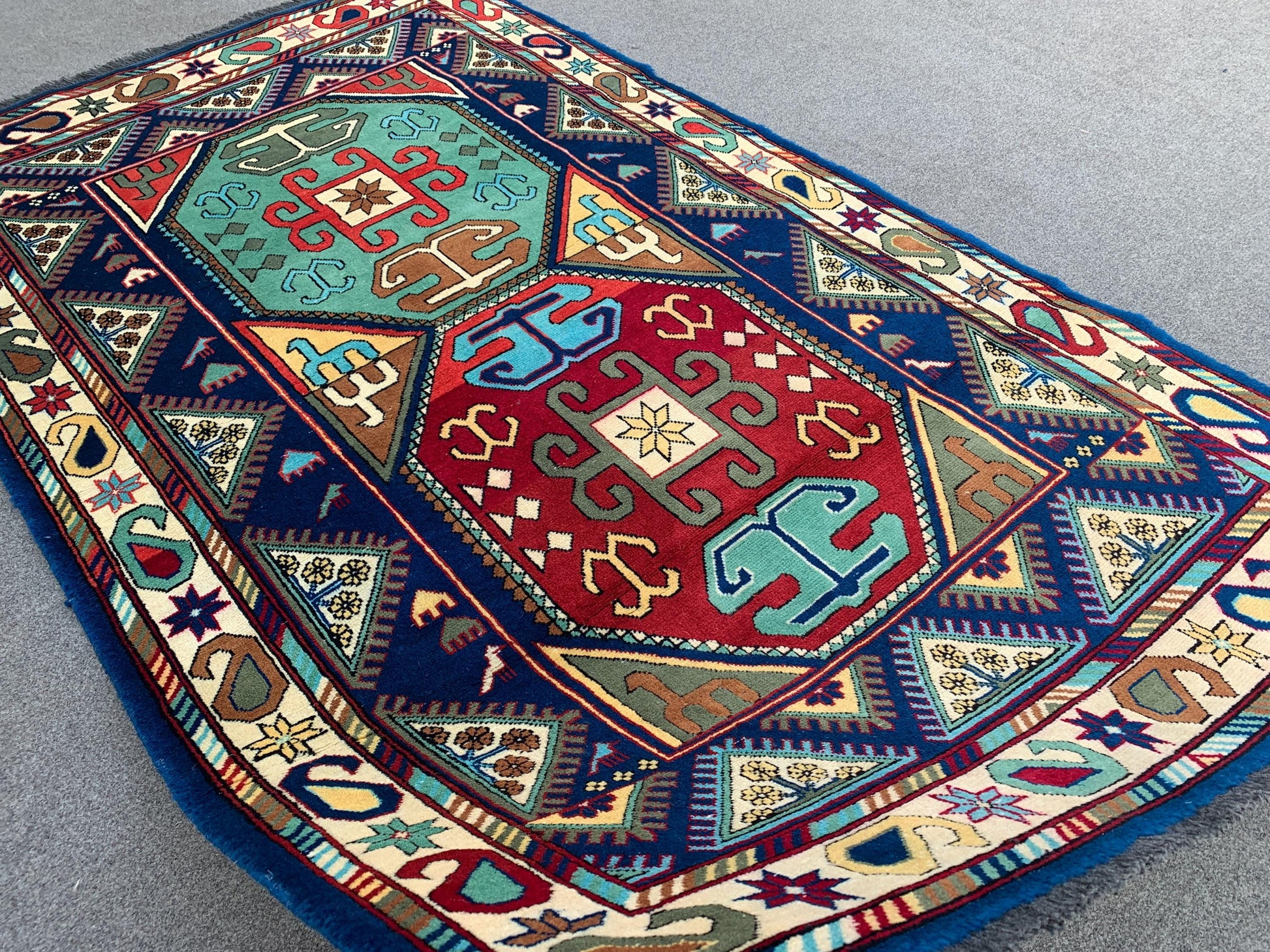 Afghan Geometric Peshawari Kazak Rug, Hand Knotted Wool Rug, Turkmen Tribal Rug, Oriental Rug Home Decor Rug, Bedroom Living Room Rug 4x7 ft