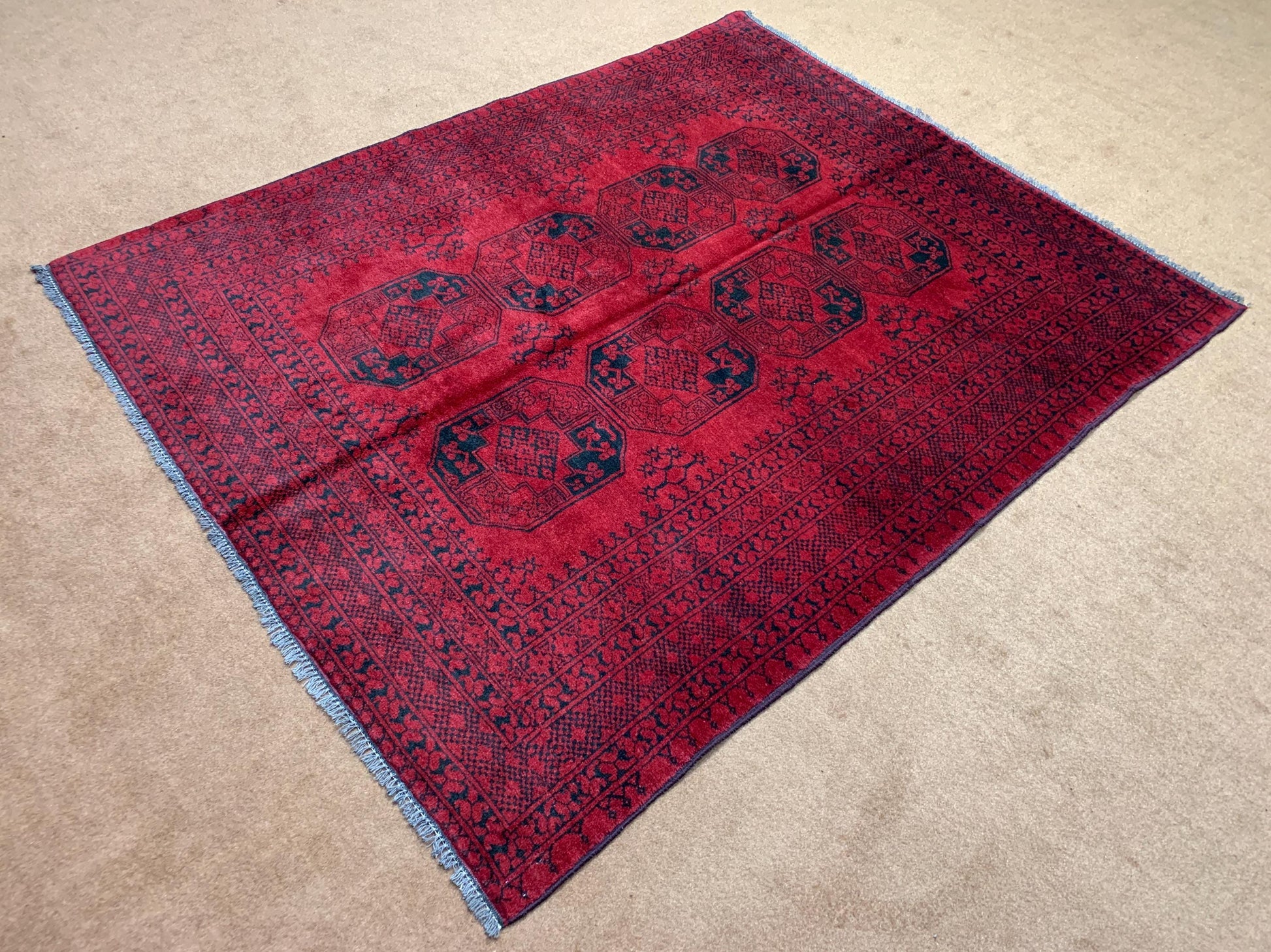Vintage Fil Pai design Rug, Afghan Hand Knotted Wool Rug, Famous Turkmen Rug, Red Khal Muhammadi Rug, Home Decor Rug, Living Room Rug 5x6 ft