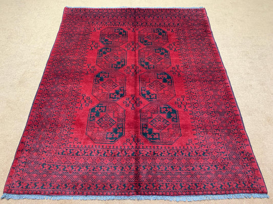 Vintage Fil Pai design Rug, Afghan Hand Knotted Wool Rug, Famous Turkmen Rug, Red Khal Muhammadi Rug, Home Decor Rug, Living Room Rug 5x6 ft