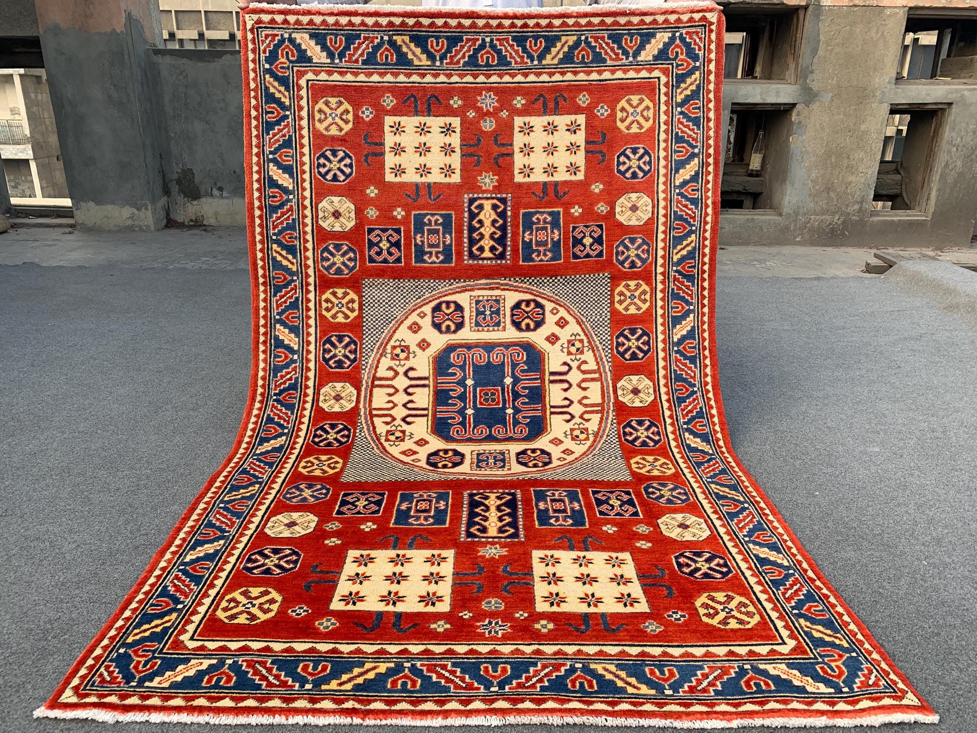 4x6 ft Turkmen Geometric Area Rug, Afghan Hand Knotted Rug, Oriental Wool Rug Afghan Kazak Rug, Home Decor Rug, Bedroom Rug Living Room Rug.