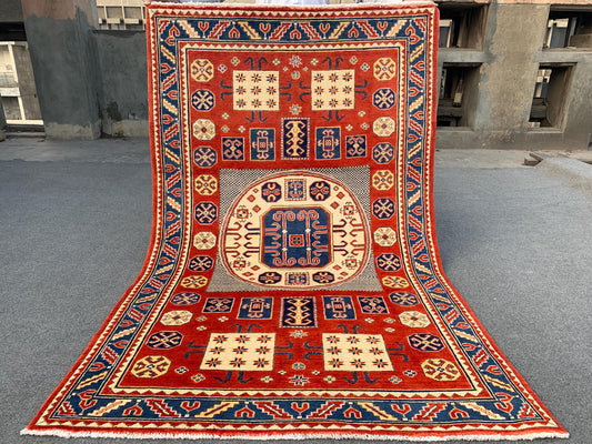 4x6 ft Turkmen Geometric Area Rug, Afghan Hand Knotted Rug, Oriental Wool Rug Afghan Kazak Rug, Home Decor Rug, Bedroom Rug Living Room Rug.