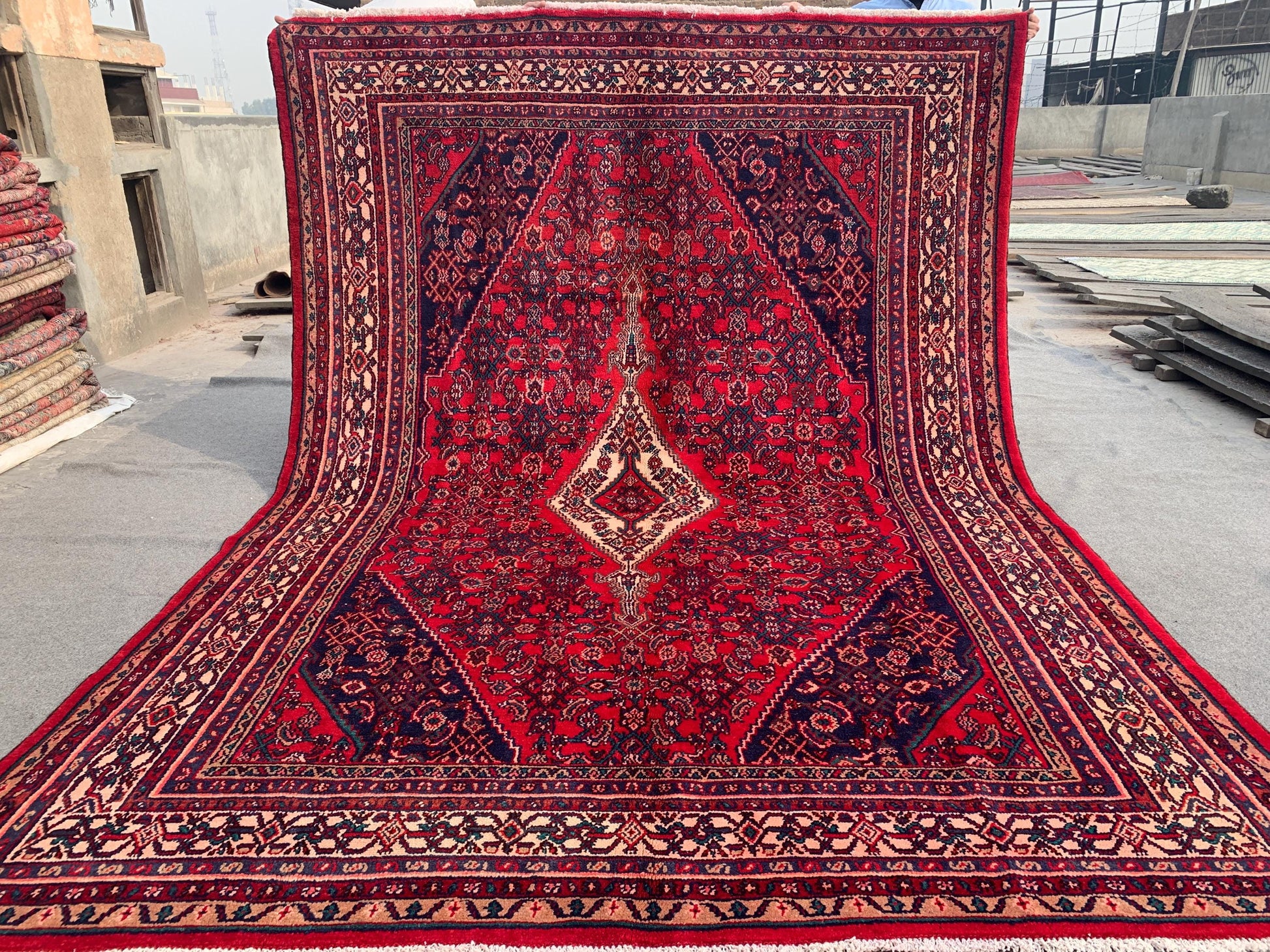 7x10 ft Vintage Caucasian design Rug, Hand Knotted Wool Area Rug, Red Afghan Tribal Rug Geometric Rug, Collectors piece Rug Living Room Rug.