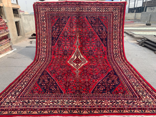 7x10 ft Vintage Caucasian design Rug, Hand Knotted Wool Area Rug, Red Afghan Tribal Rug Geometric Rug, Collectors piece Rug Living Room Rug.