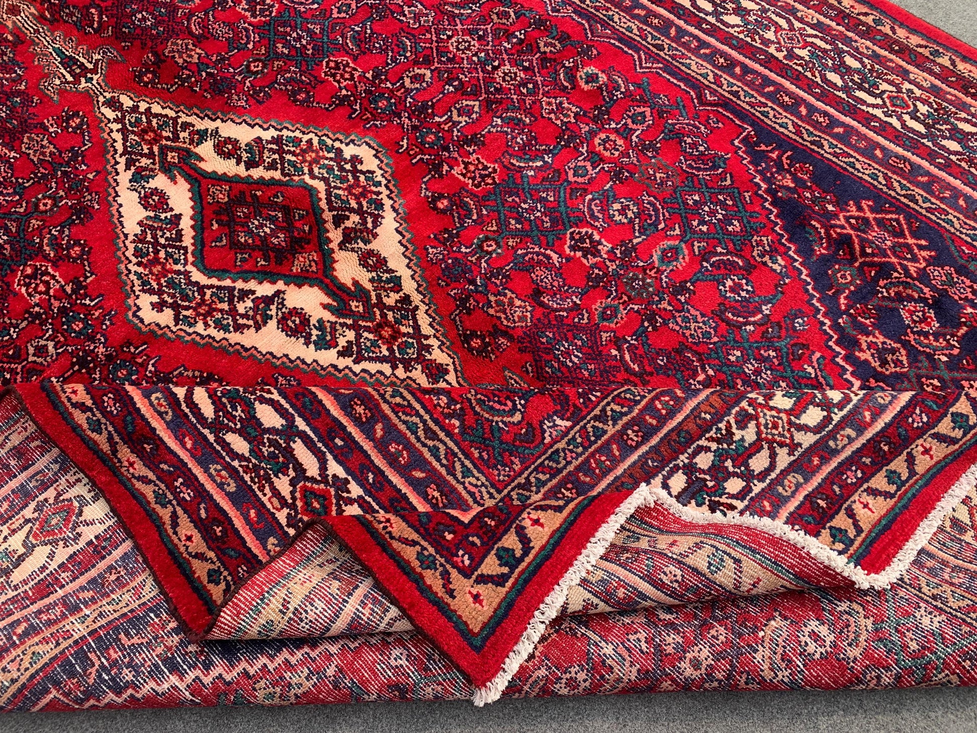 7x10 ft Vintage Caucasian design Rug, Hand Knotted Wool Area Rug, Red Afghan Tribal Rug Geometric Rug, Collectors piece Rug Living Room Rug.