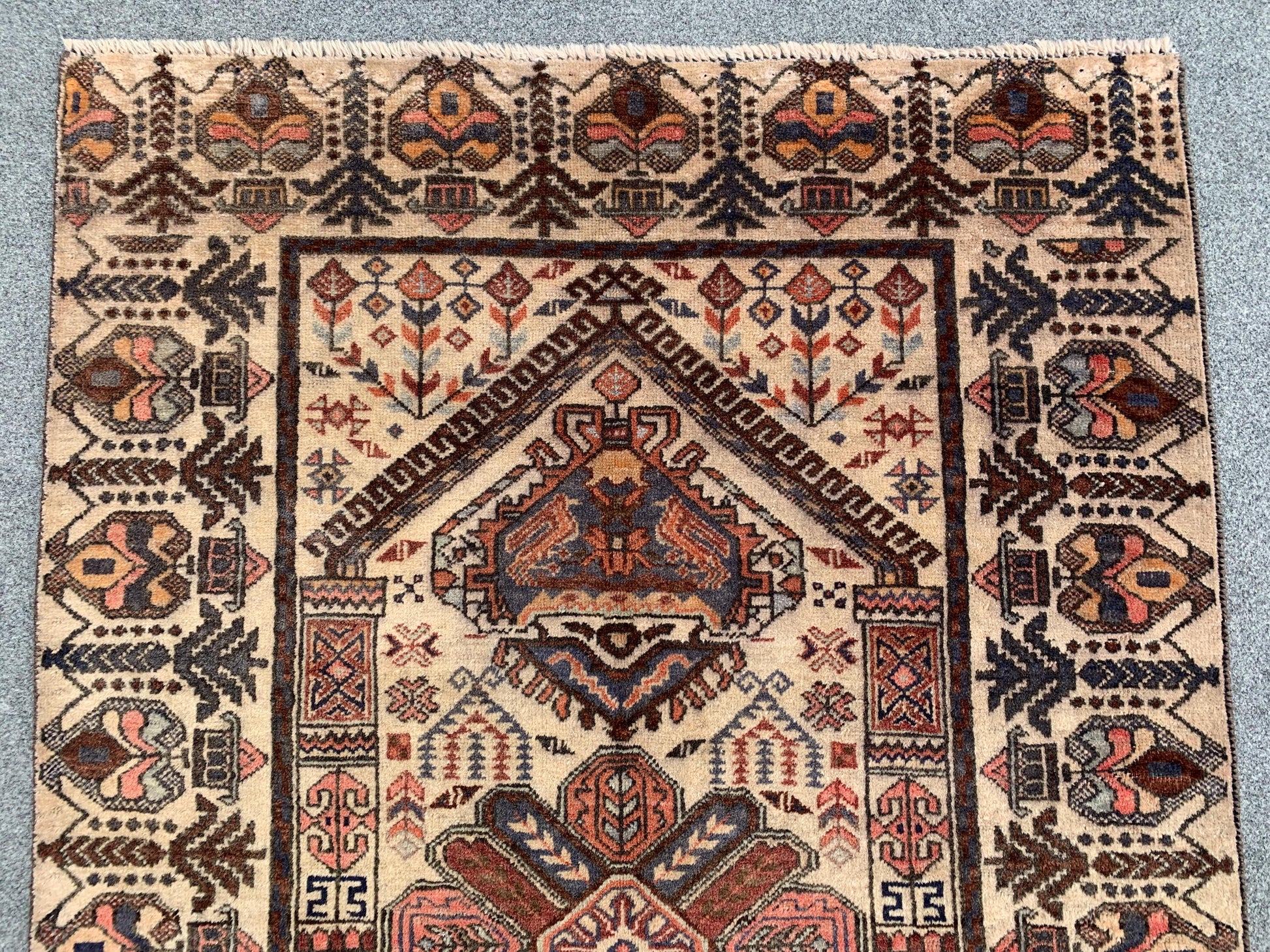 One of a kind Vintage Rug 3x4 ft Afghan Florals Rug, Turkmen Hand Knotted Wool Rug, Tribal Baluchi Rug, Antique Floral Rug Living Room Rug.