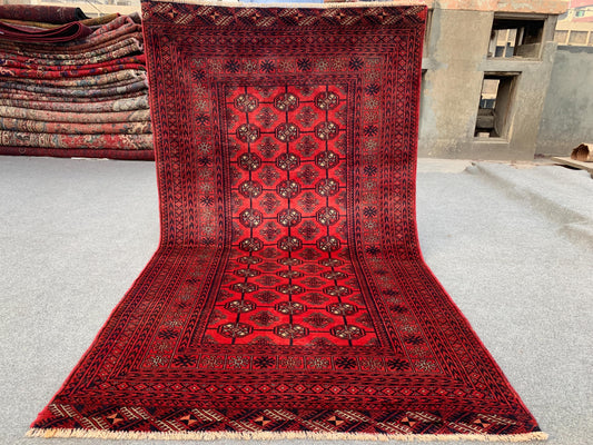 Famous Vintage Herati Rug 4x7 ft Red Baluchi Rug Afghan Handmade Rug. Mowri design Rug Oriental Wool Rug Tribal Rug Living Room Bedroom Rug.