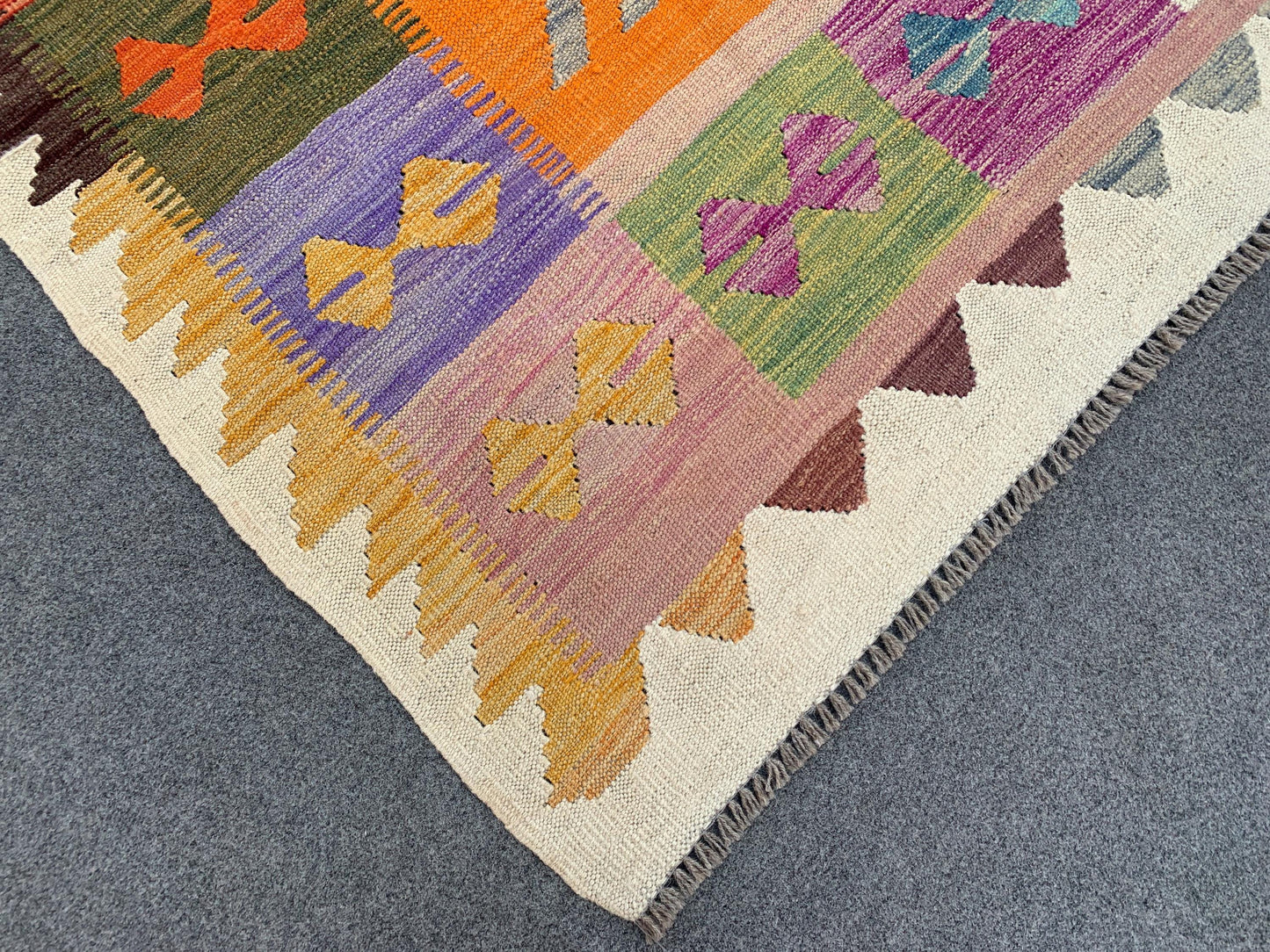 Afghan Maimana Soumak Kilim Rug 7x10 Hand Knotted Soumak Rug, Checkered design Rug, Home Decoration Rug Colorful Soumak Rug Living Room Rug.