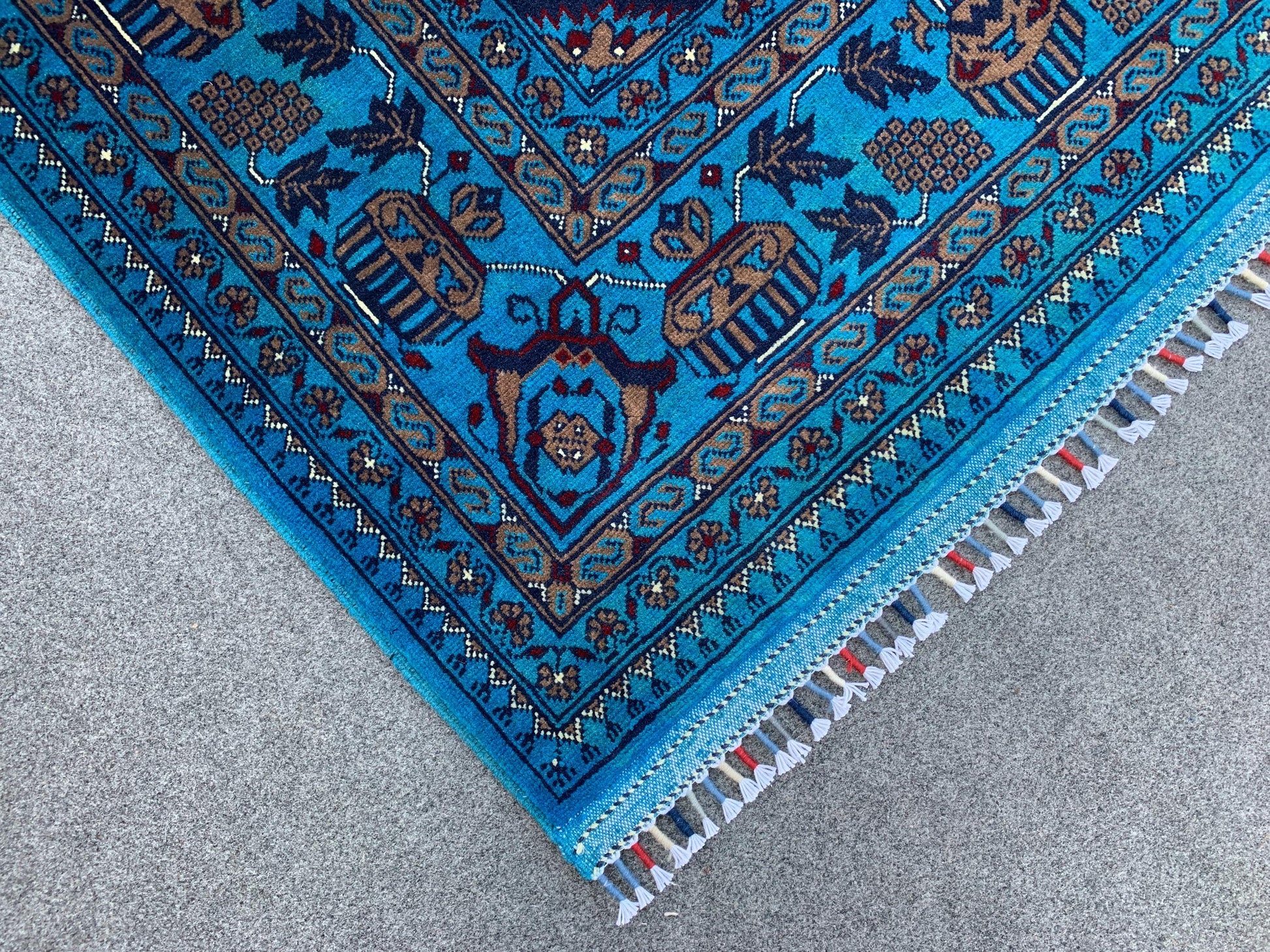 5x7 Ft Ocean Blue Afghan Rug, Natural Hand Knotted Rug, New Bukhara design Rug, Oriental Wool Rug, Fine Quality Rug, Bedroom Living Room Rug