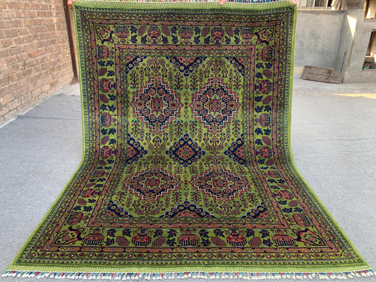 5x7 Ft Amazing Green Rug, Afghan Hand Knotted Wool Rug, New Bukhara design Rug, Oriental Rug, Fine Quality Rug, Bedroom Rug Living Room Rug.