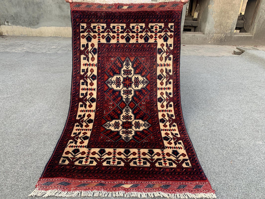 2x4 Ft Small Afghan Rug, Afghan Handmade Wool Rug, Geometric Area Rug, Small Oriental Rug, Tribal Rug, Small Gift Rug, Bedroom Hallway Rug.