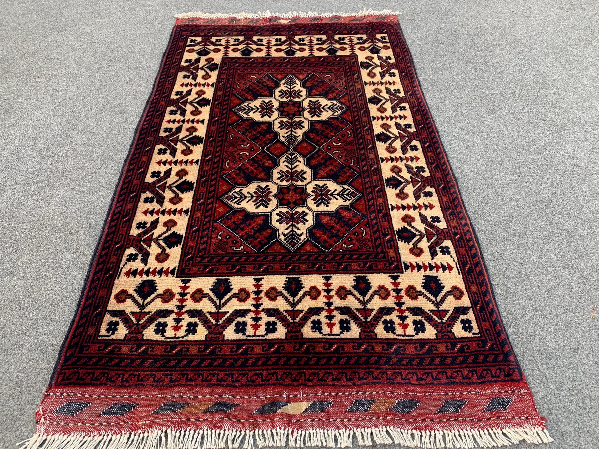 2x4 Ft Small Afghan Rug, Afghan Handmade Wool Rug, Geometric Area Rug, Small Oriental Rug, Tribal Rug, Small Gift Rug, Bedroom Hallway Rug.