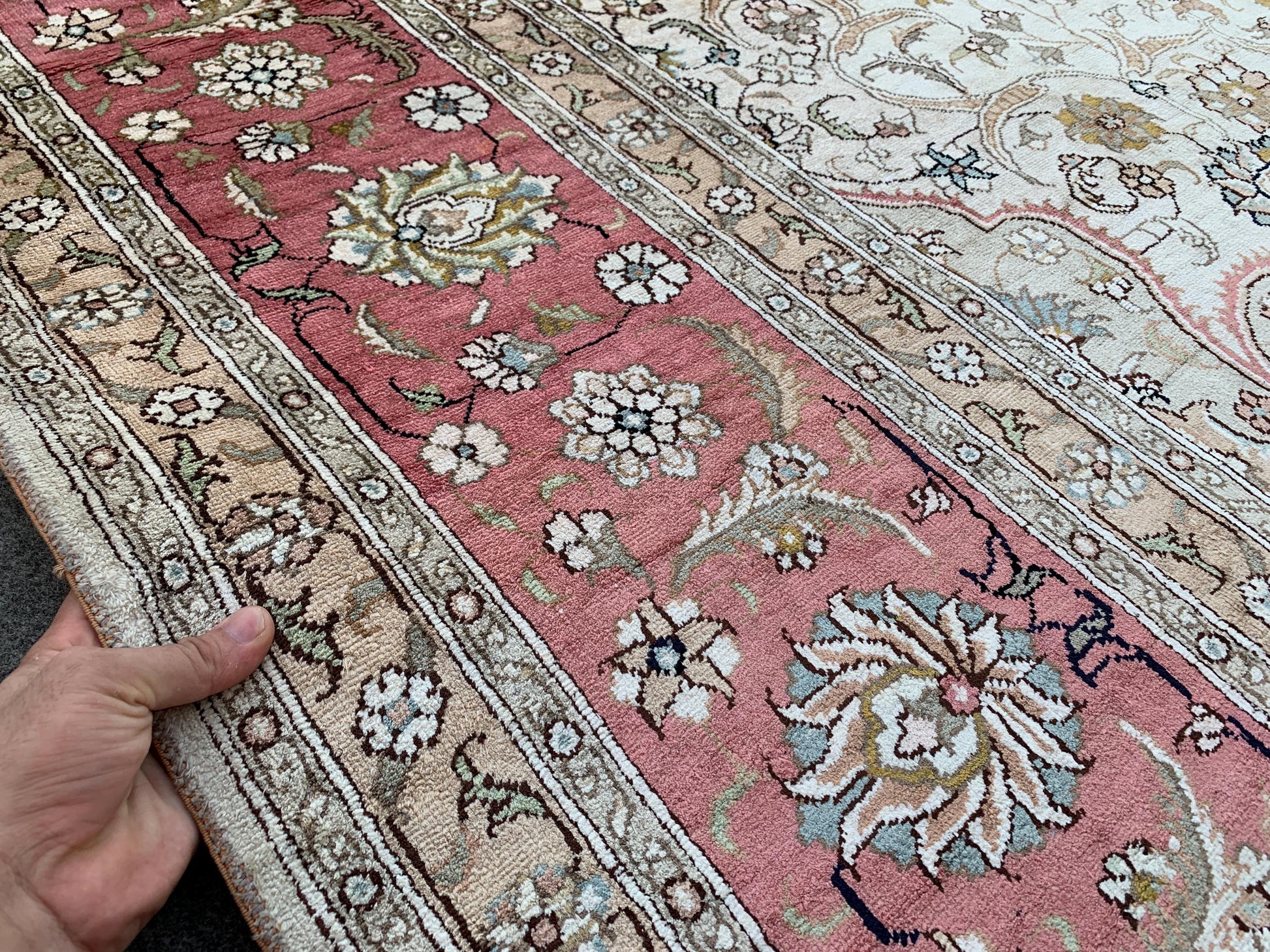 Amazing Large Afghan Silk Rug 9x12 Ft Salmon Ivory pink Hand knotted silk on cotton oriental floral Carpet, Traditional Rug, Living Room Rug