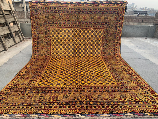 Amazing Large Yellow Rug, 8x11 Afghan Hand Knotted Wool Rug, High Quality Rug, Mowri design Rug, Good Pile Rug, Dining Room Living Room Rug.