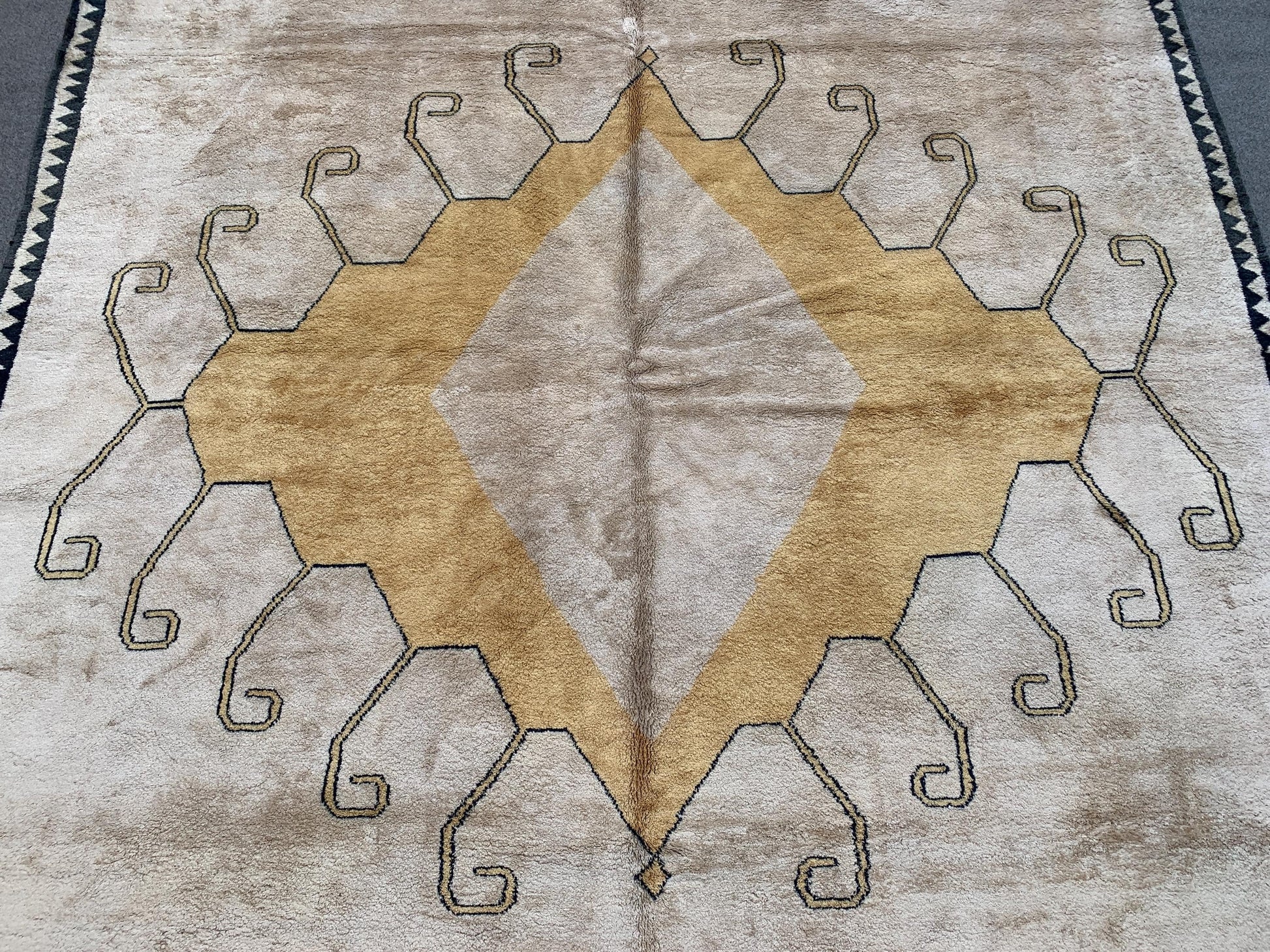 Beige Yellow Silk Rug 6x8 Ft Handmade Afghan Silk Rug, Geometric Area Rug, Turkmen Silk Rug, Soft Pile Rug, Rugs for Bedroom Living Room Rug