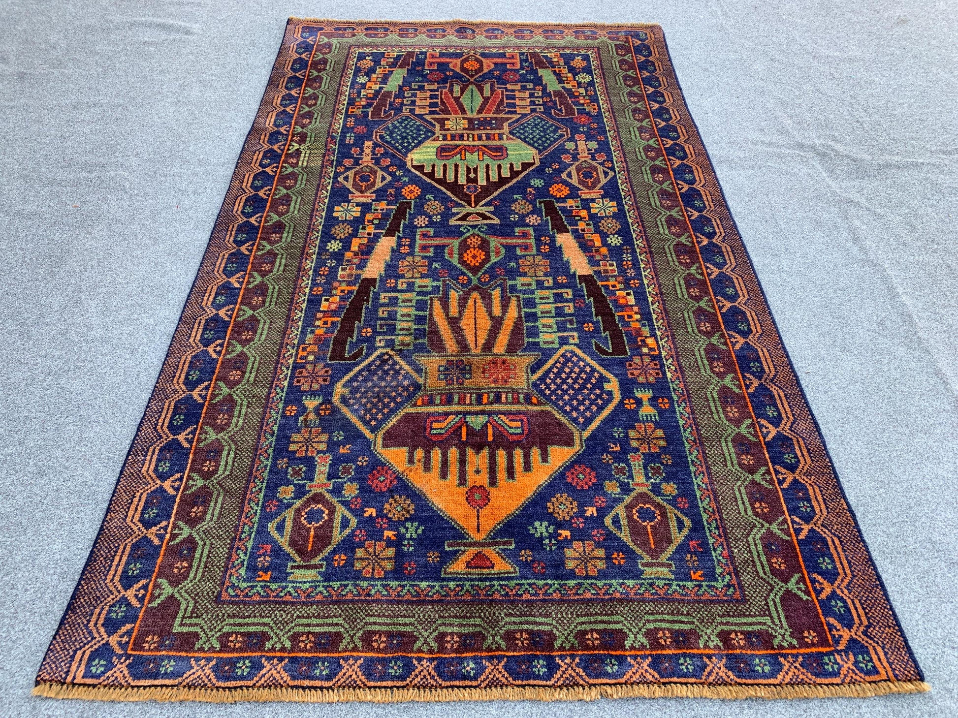 3x6 Ft Floral Vintage Rug, Natural Afghan Hand Knotted Rug, Herat Baluchi Rug, Oriental Wool Rug, One of a kind Rug, Bedroom Rug Hallway Rug