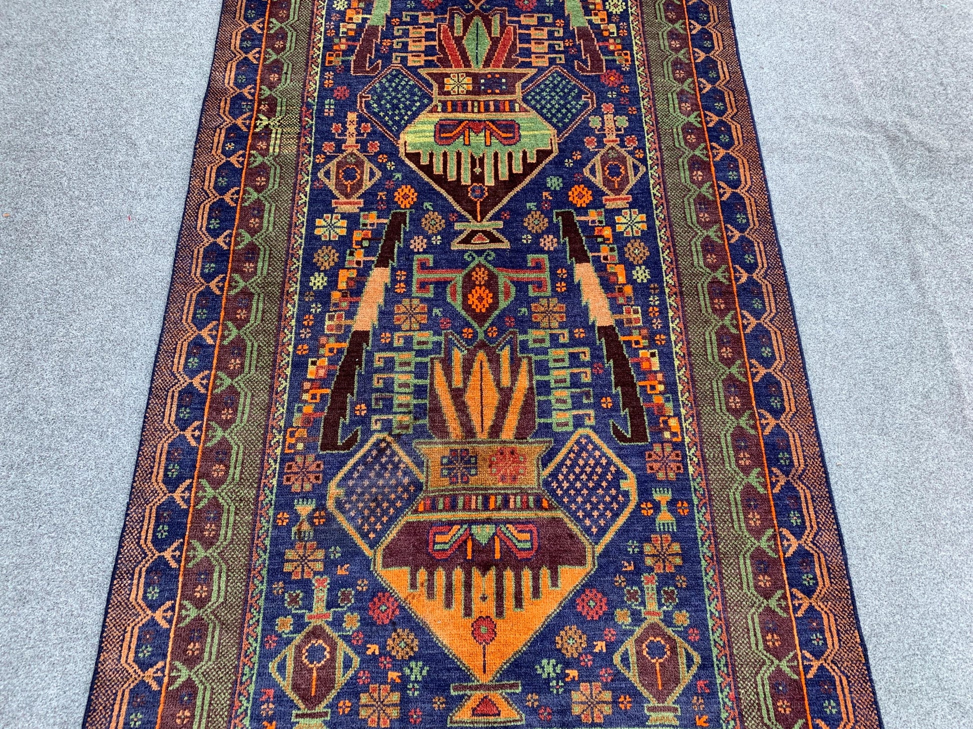 3x6 Ft Floral Vintage Rug, Natural Afghan Hand Knotted Rug, Herat Baluchi Rug, Oriental Wool Rug, One of a kind Rug, Bedroom Rug Hallway Rug