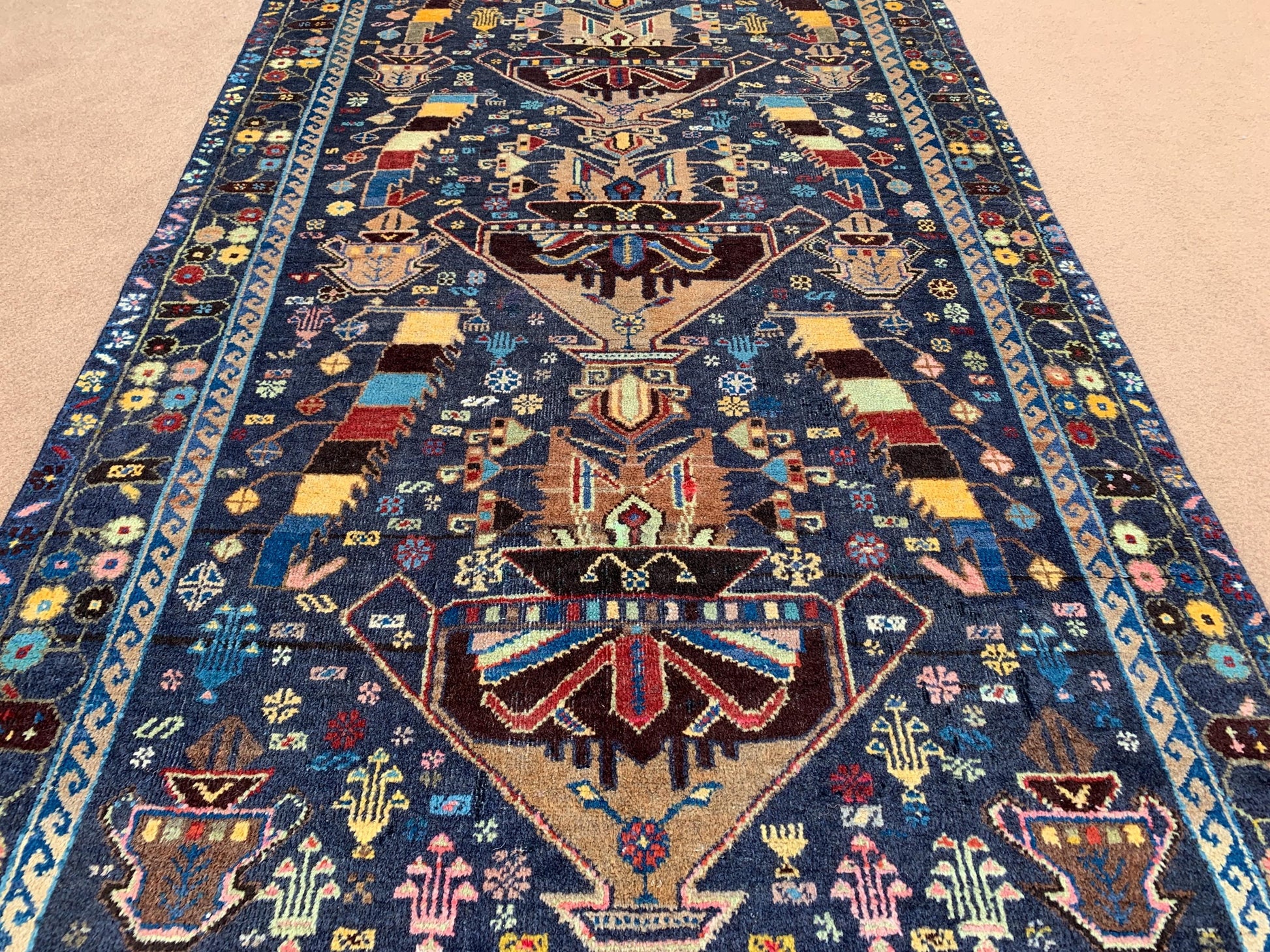 3x6 Ft Antique Afghan Rug, Hand Knotted floral Wool Rug, Low Pile Rug, Oriental Baluchi Rug, One of a kind Vintage Rug, Bedroom Hallway Rug.