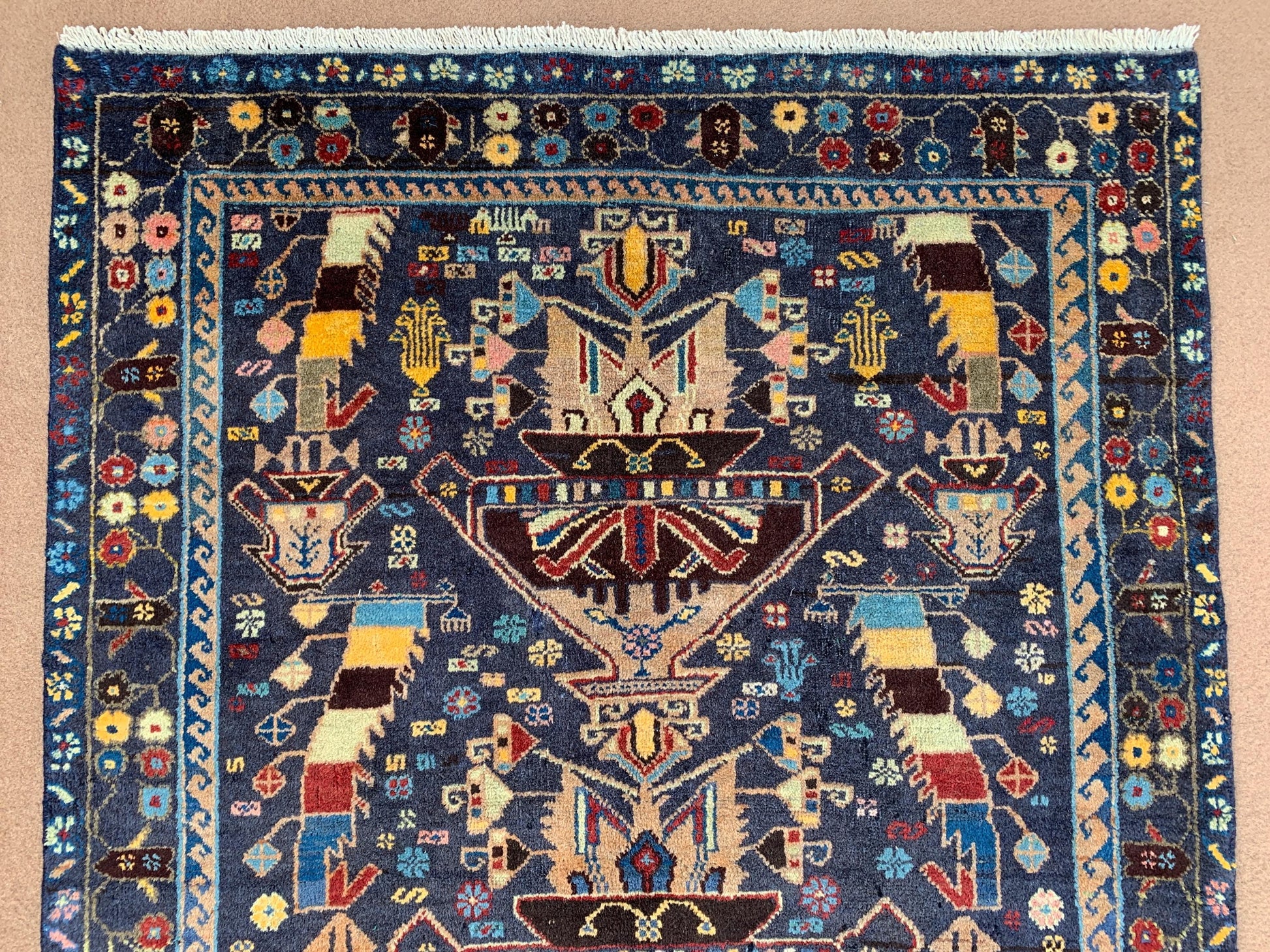 3x6 Ft Antique Afghan Rug, Hand Knotted floral Wool Rug, Low Pile Rug, Oriental Baluchi Rug, One of a kind Vintage Rug, Bedroom Hallway Rug.