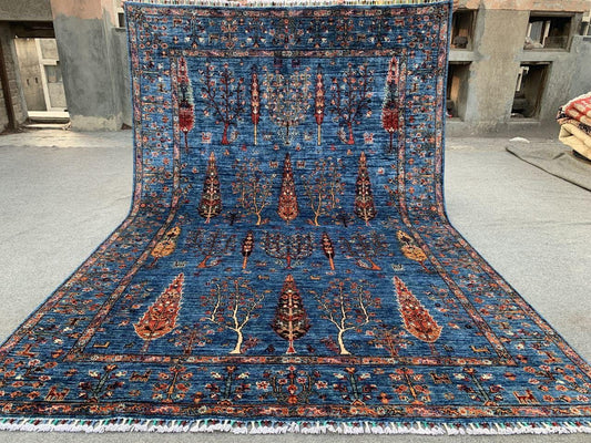 Afghan Tree of Life Wool Rug: 5.11 x 8.11 ft, Hand-Knotted Oriental Design