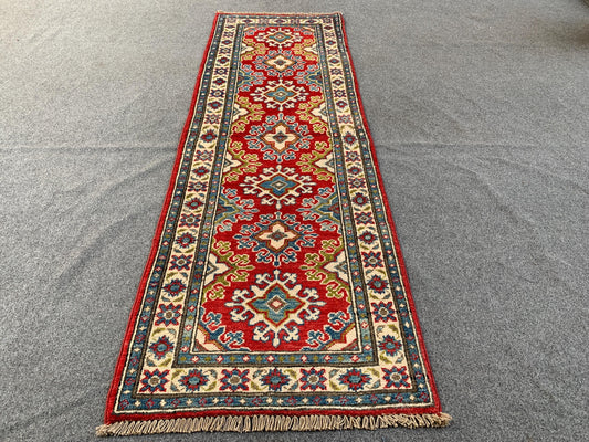 2x6 Ft Afghan Runner Rug, Hand Knotted Runner Rug, Geometric Area Rug, Oriental Vintage Rug, Turkmen Kazak Rug, Bedroom Hallway Runner Rug.