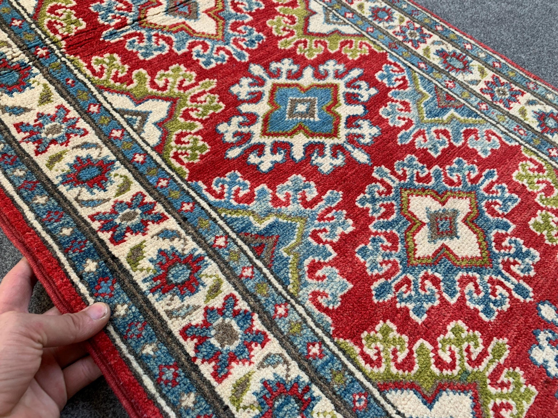 2x6 Ft Afghan Runner Rug, Hand Knotted Runner Rug, Geometric Area Rug, Oriental Vintage Rug, Turkmen Kazak Rug, Bedroom Hallway Runner Rug.