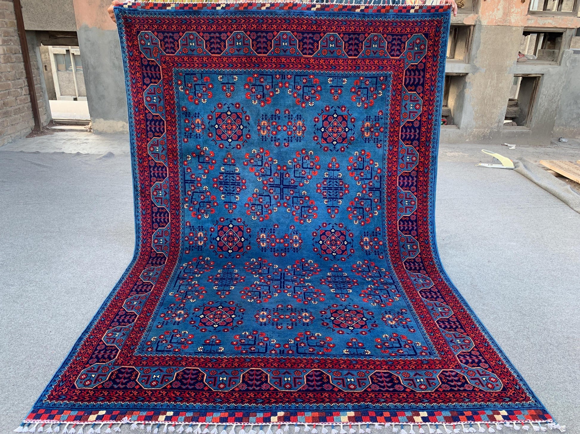 Amazing Bukhara Rug 5x8 Natural Handmade Afghan Rug, Fine Quality Rug, Good Pile Rug, Blue Red Rug, Best for Living Room Bedroom Office Rug,