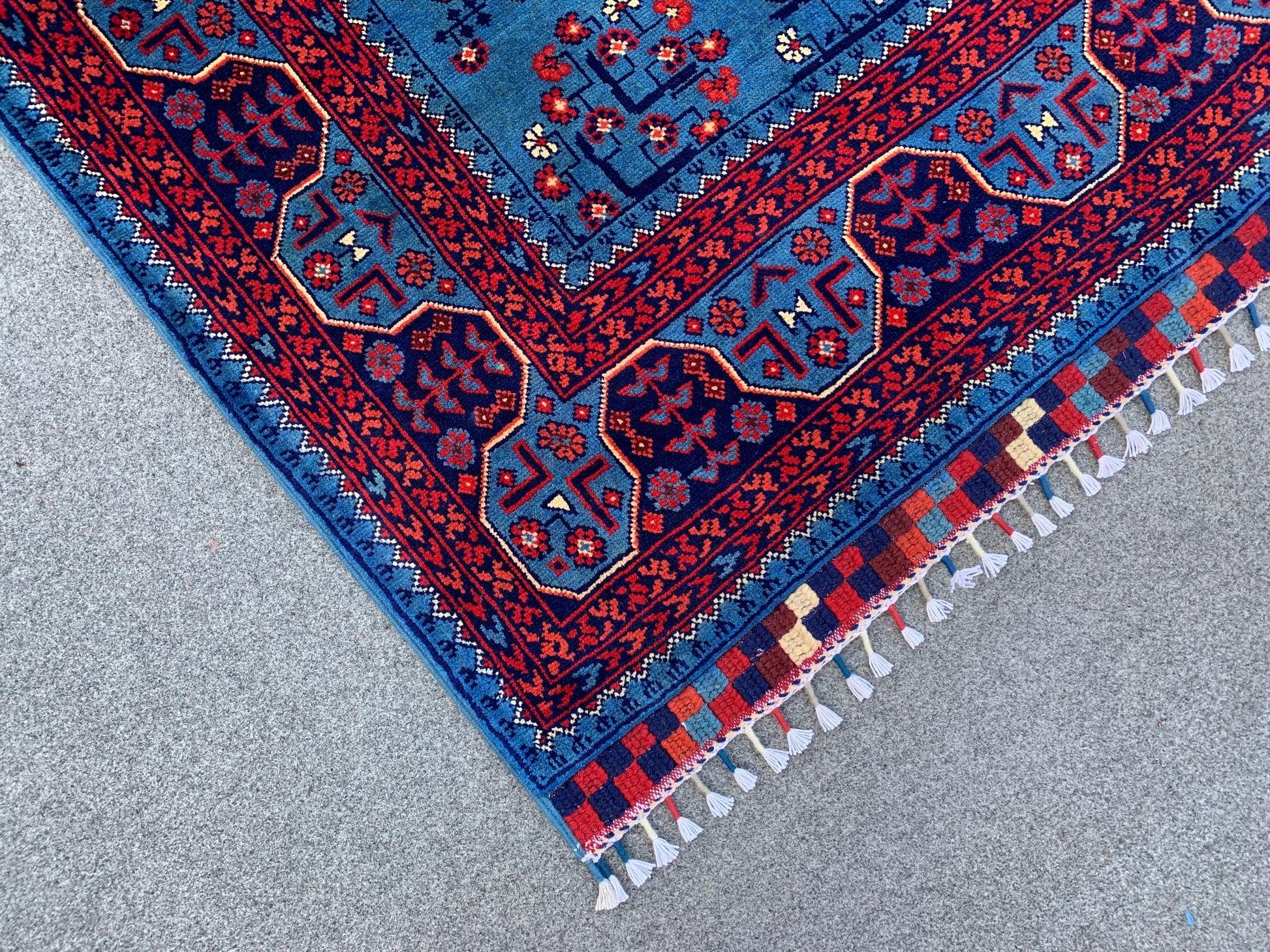 Amazing Bukhara Rug 5x8 Natural Handmade Afghan Rug, Fine Quality Rug, Good Pile Rug, Blue Red Rug, Best for Living Room Bedroom Office Rug,