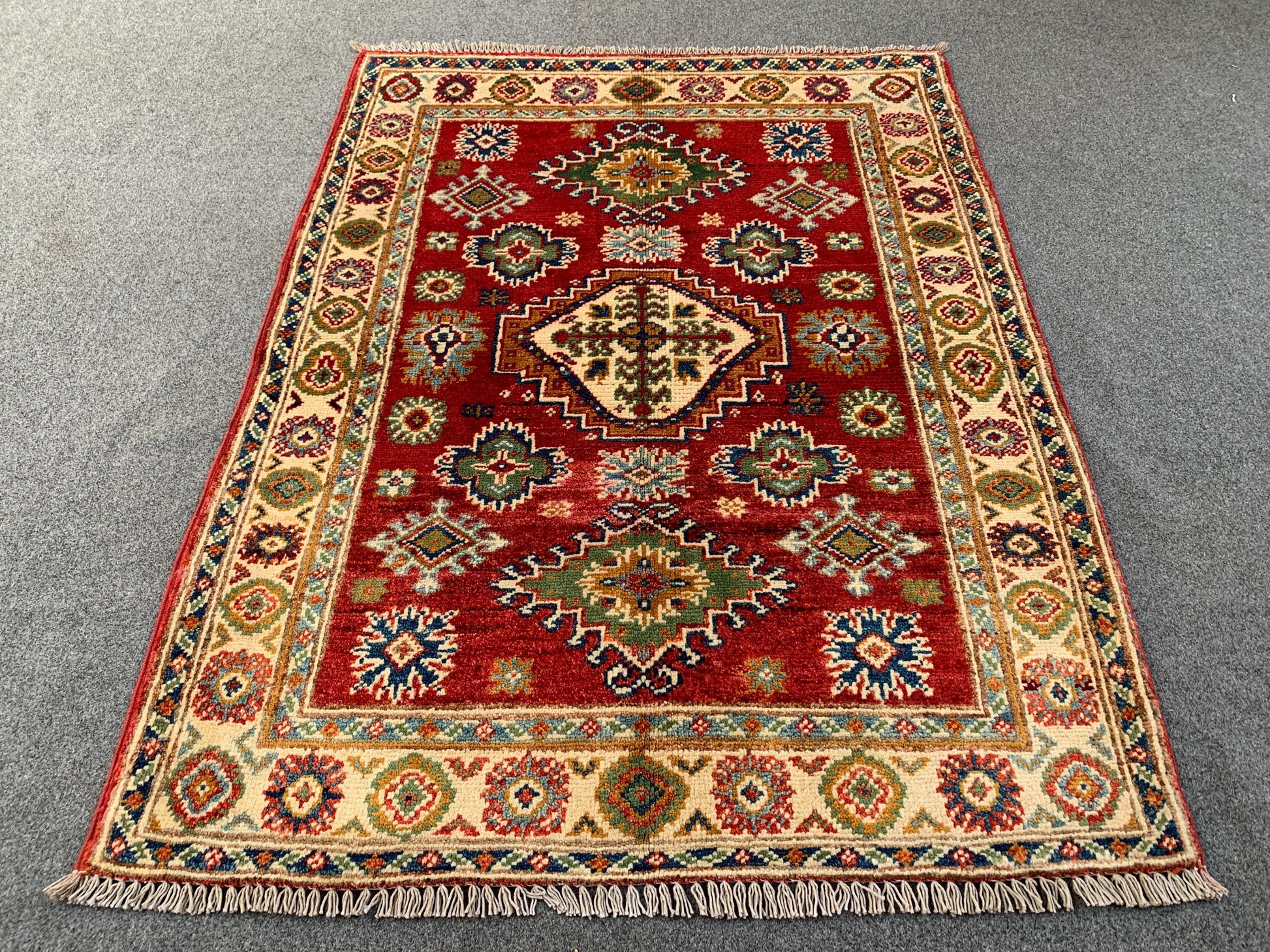 3x4 Vintage Kazak Rug, Afghan Handmade Rug, Geometric Area Rug, Oriental Wool Rug, Turkmen Tribal Rug, Rugs for Bedroom Kitchen Hallway Rug.