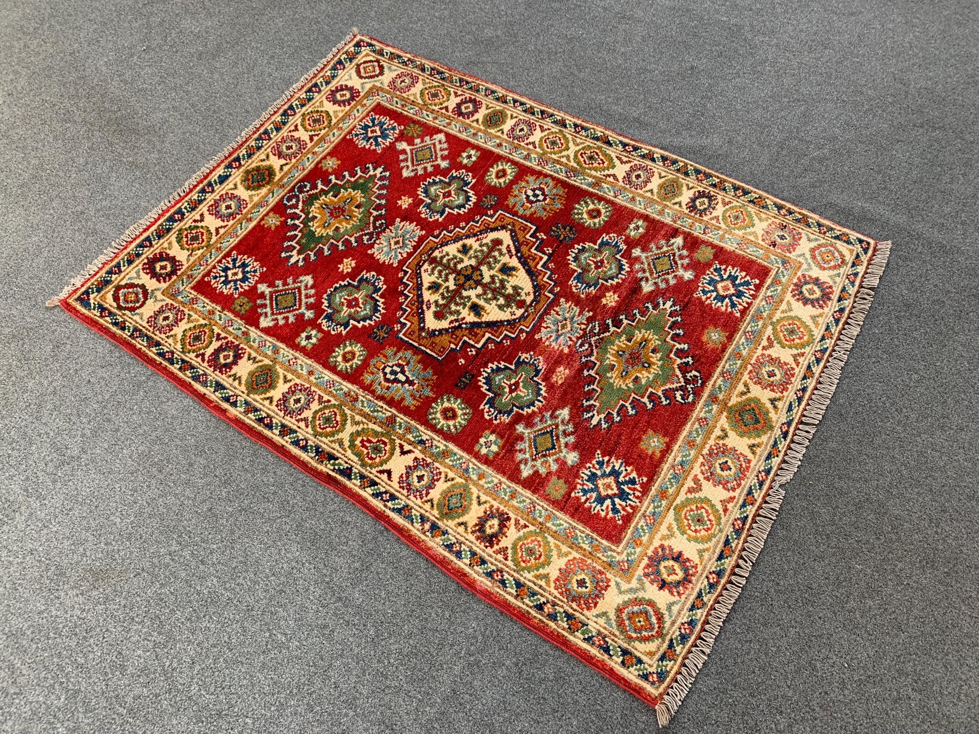 3x4 Vintage Kazak Rug, Afghan Handmade Rug, Geometric Area Rug, Oriental Wool Rug, Turkmen Tribal Rug, Rugs for Bedroom Kitchen Hallway Rug.
