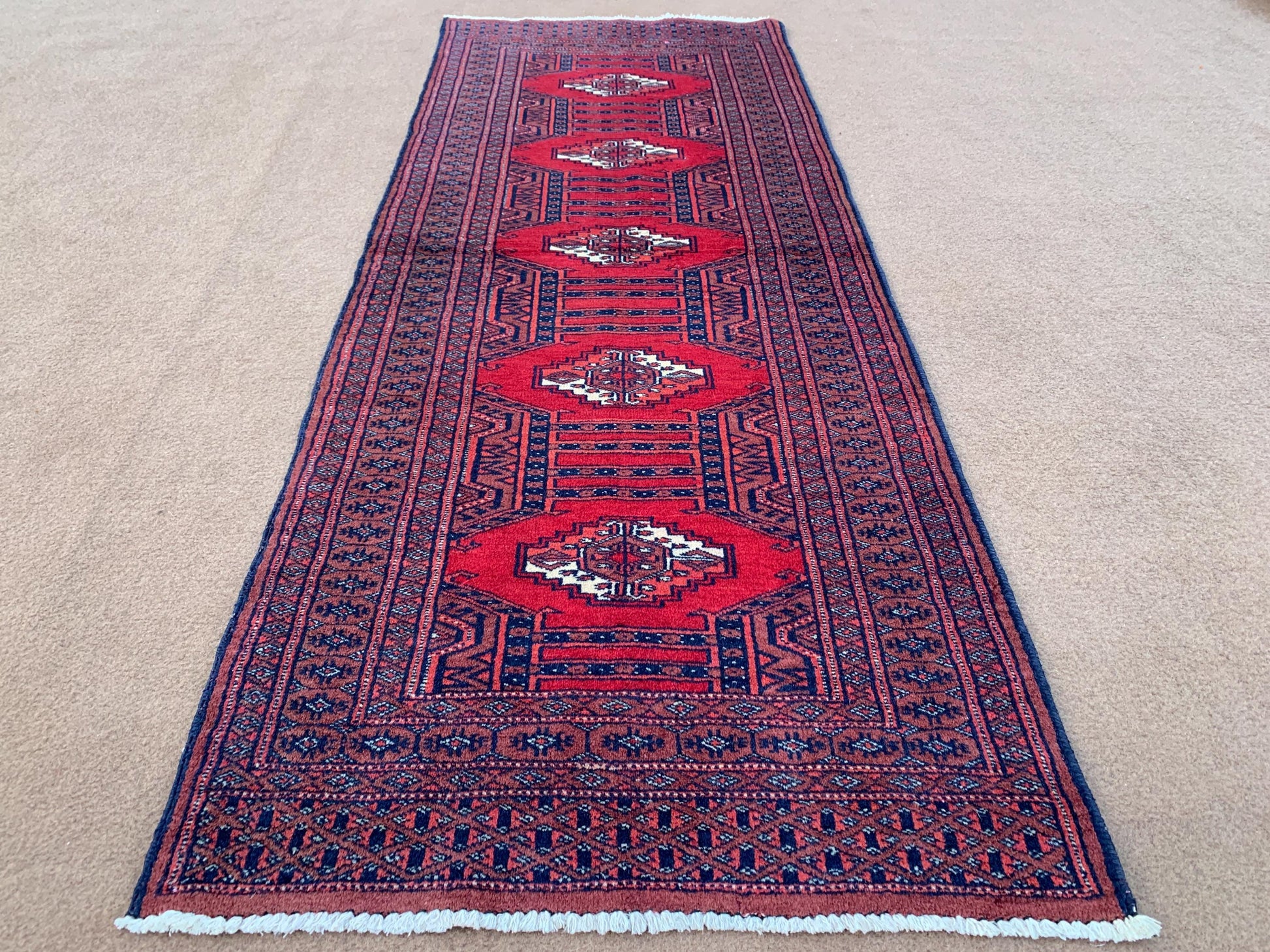 Vintage Pakistani Runner Rug 2x6 Ft Hand Knotted Runner Rug, Geometric Area Rug, Red Blue Runner Rug, Home Decor Rug, Hallway Runner Rug etc