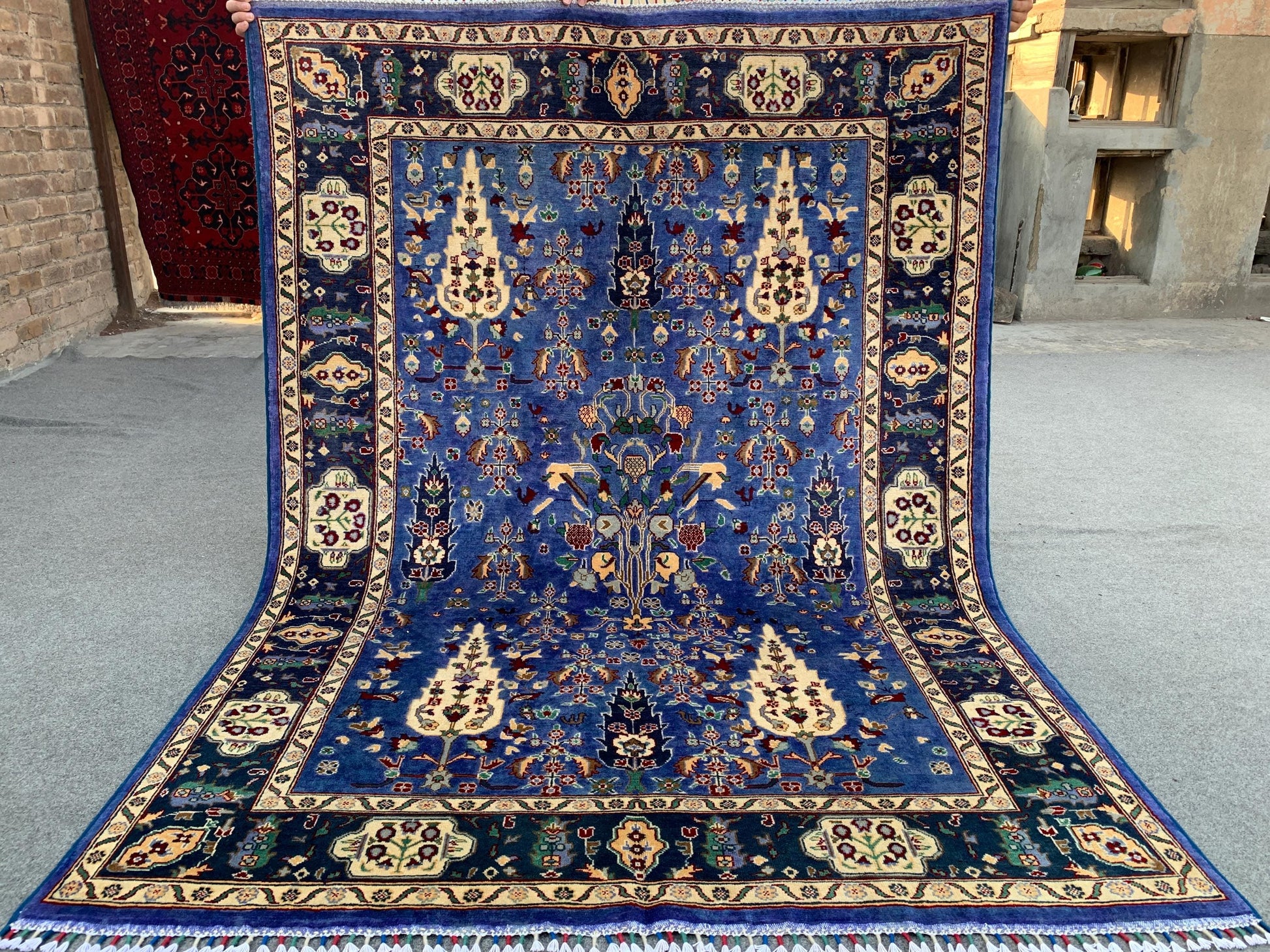 5x7 Ft Tree of life design Rug, Natural Hand Knotted Rug, Blue Afghan Rug, Good Pile Rug Oriental Wool Rug, Rugs for Bedroom Living Room Rug