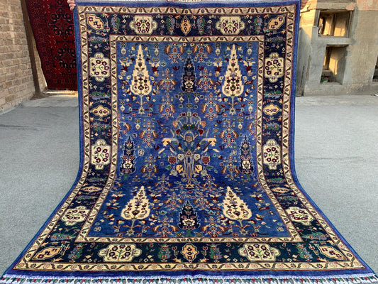 5x7 Ft Tree of life design Rug, Natural Hand Knotted Rug, Blue Afghan Rug, Good Pile Rug Oriental Wool Rug, Rugs for Bedroom Living Room Rug
