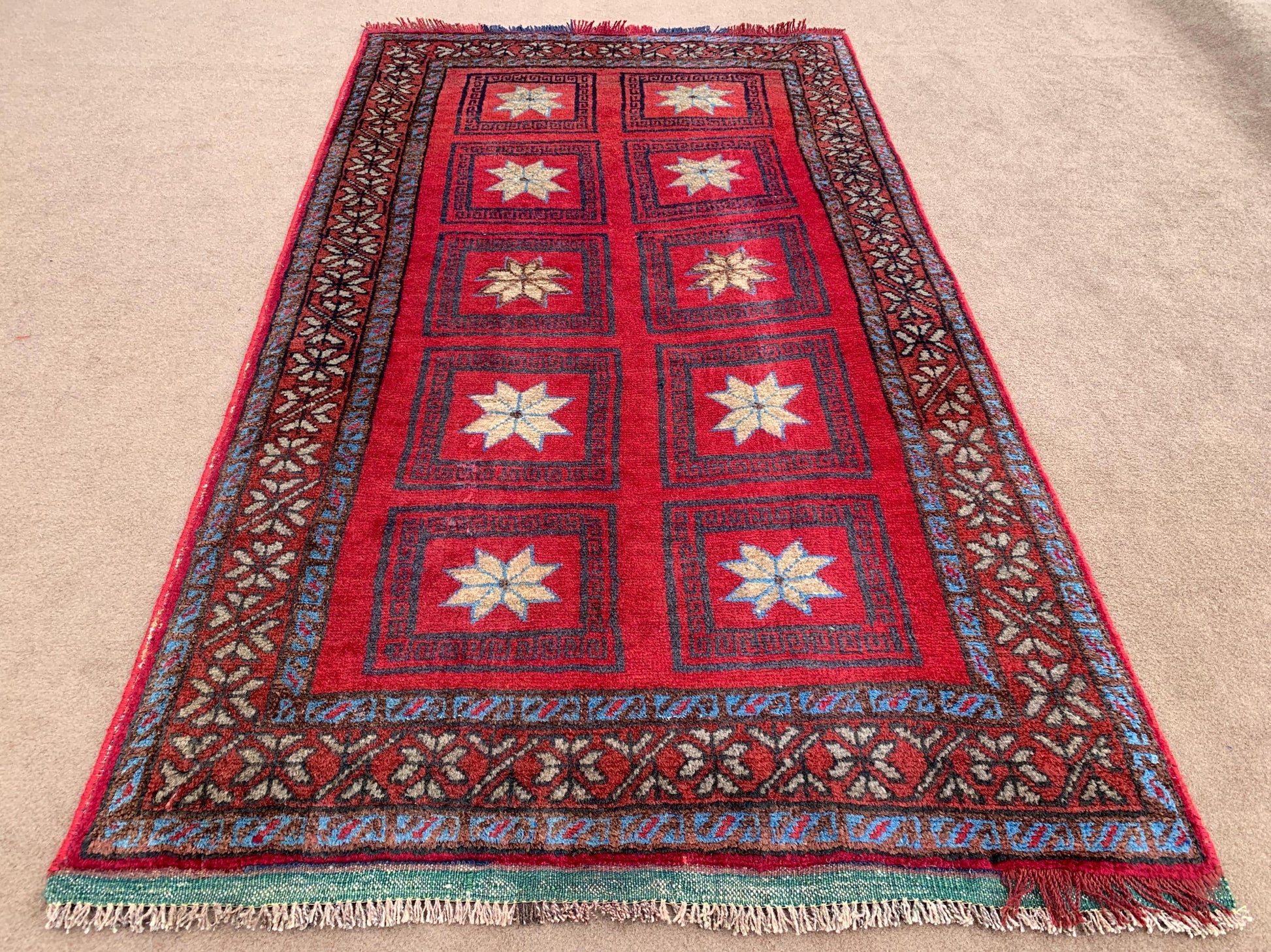 4x6 Ft Vintage Baluchi Rug, Afghan Hand Knotted Wool Rug, One of a kind Rug, Checkered design Rug, Oriental Rug, Bedroom Rug Hallway Rug etc