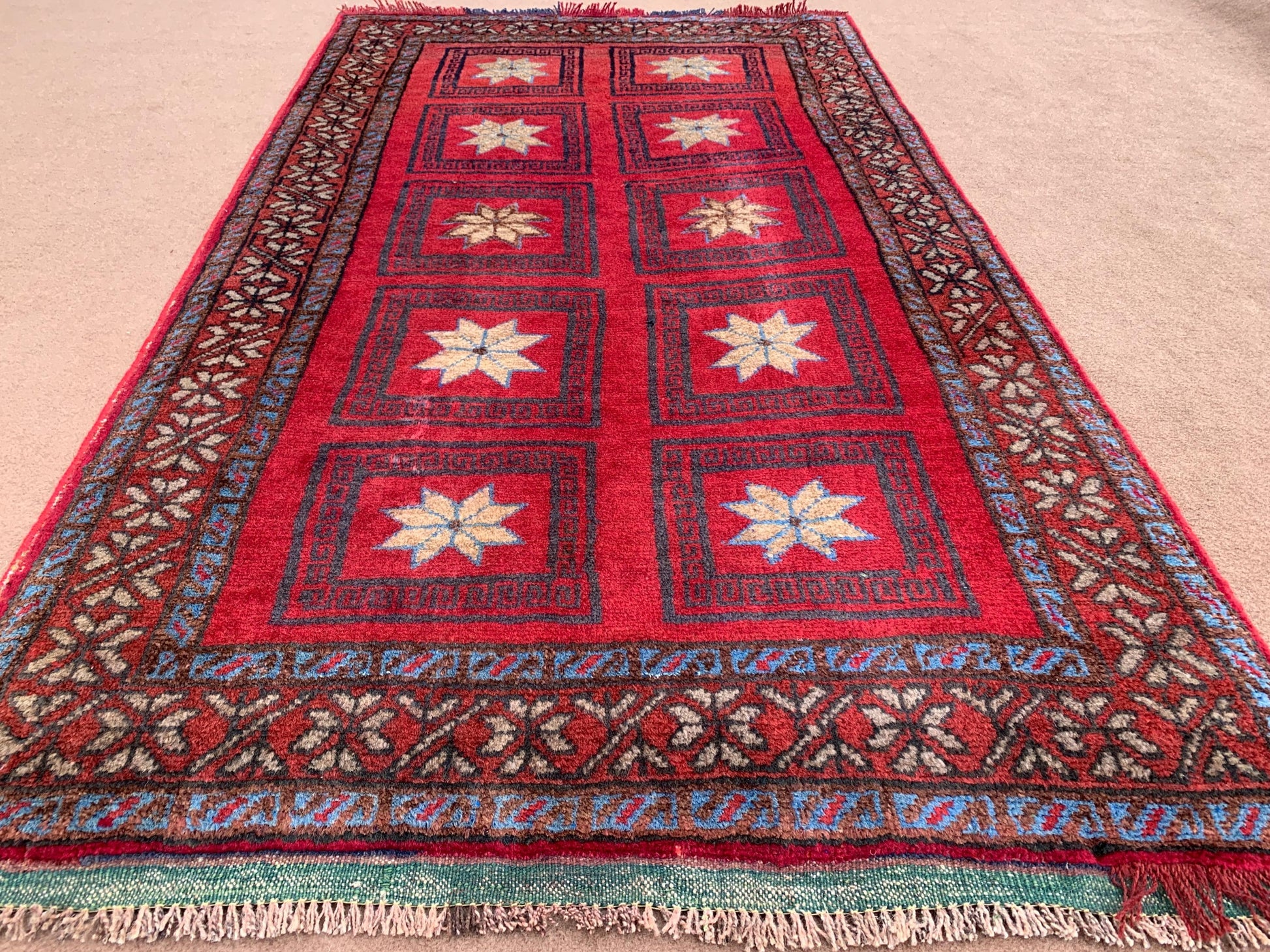 4x6 Ft Vintage Baluchi Rug, Afghan Hand Knotted Wool Rug, One of a kind Rug, Checkered design Rug, Oriental Rug, Bedroom Rug Hallway Rug etc