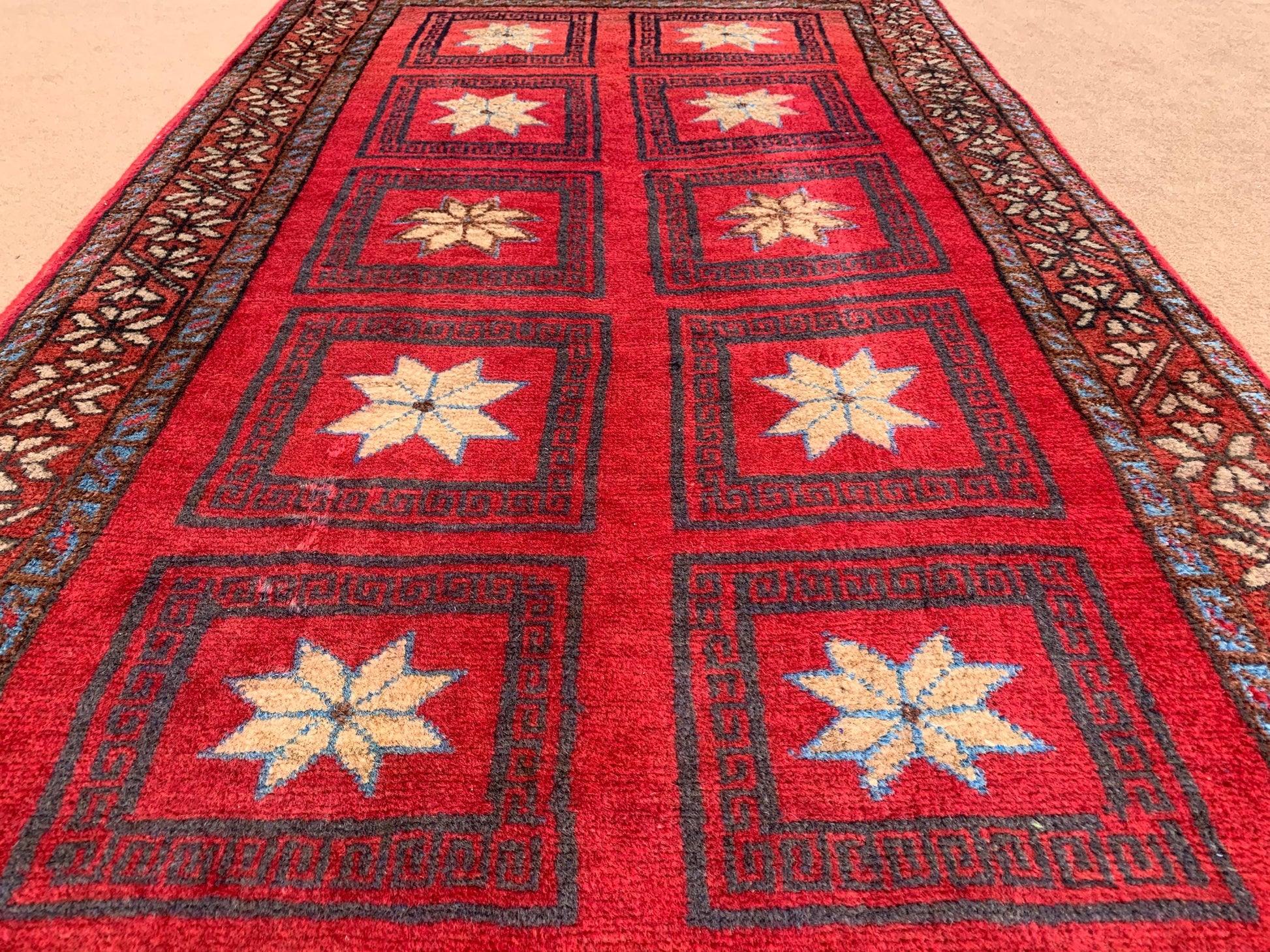 4x6 Ft Vintage Baluchi Rug, Afghan Hand Knotted Wool Rug, One of a kind Rug, Checkered design Rug, Oriental Rug, Bedroom Rug Hallway Rug etc