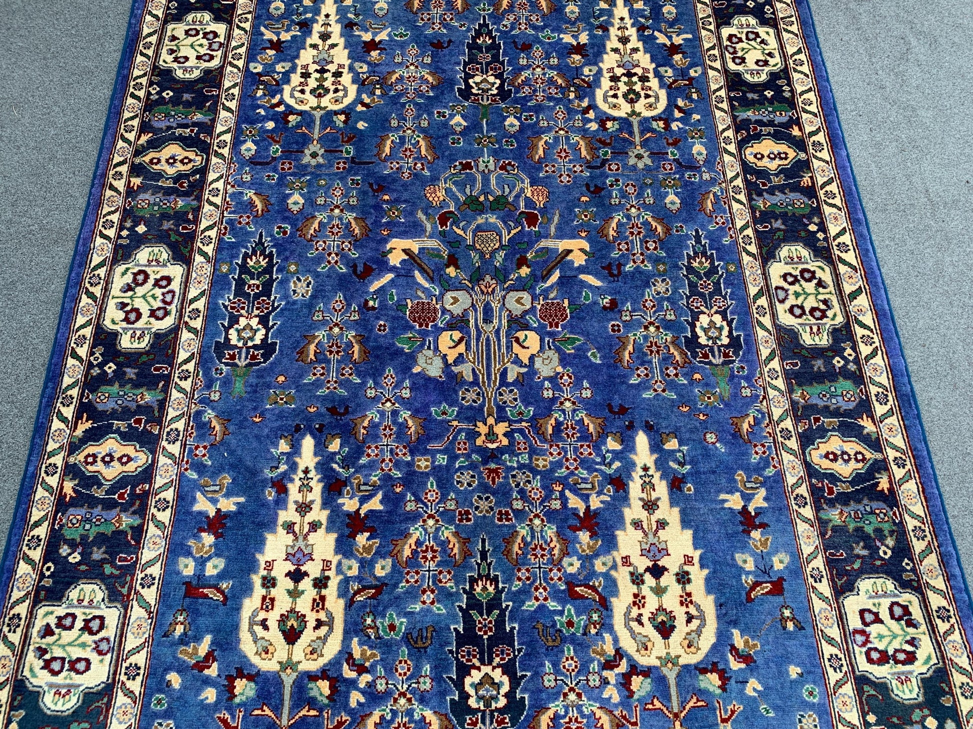 5x7 Ft Tree of life design Rug, Natural Hand Knotted Rug, Blue Afghan Rug, Good Pile Rug Oriental Wool Rug, Rugs for Bedroom Living Room Rug