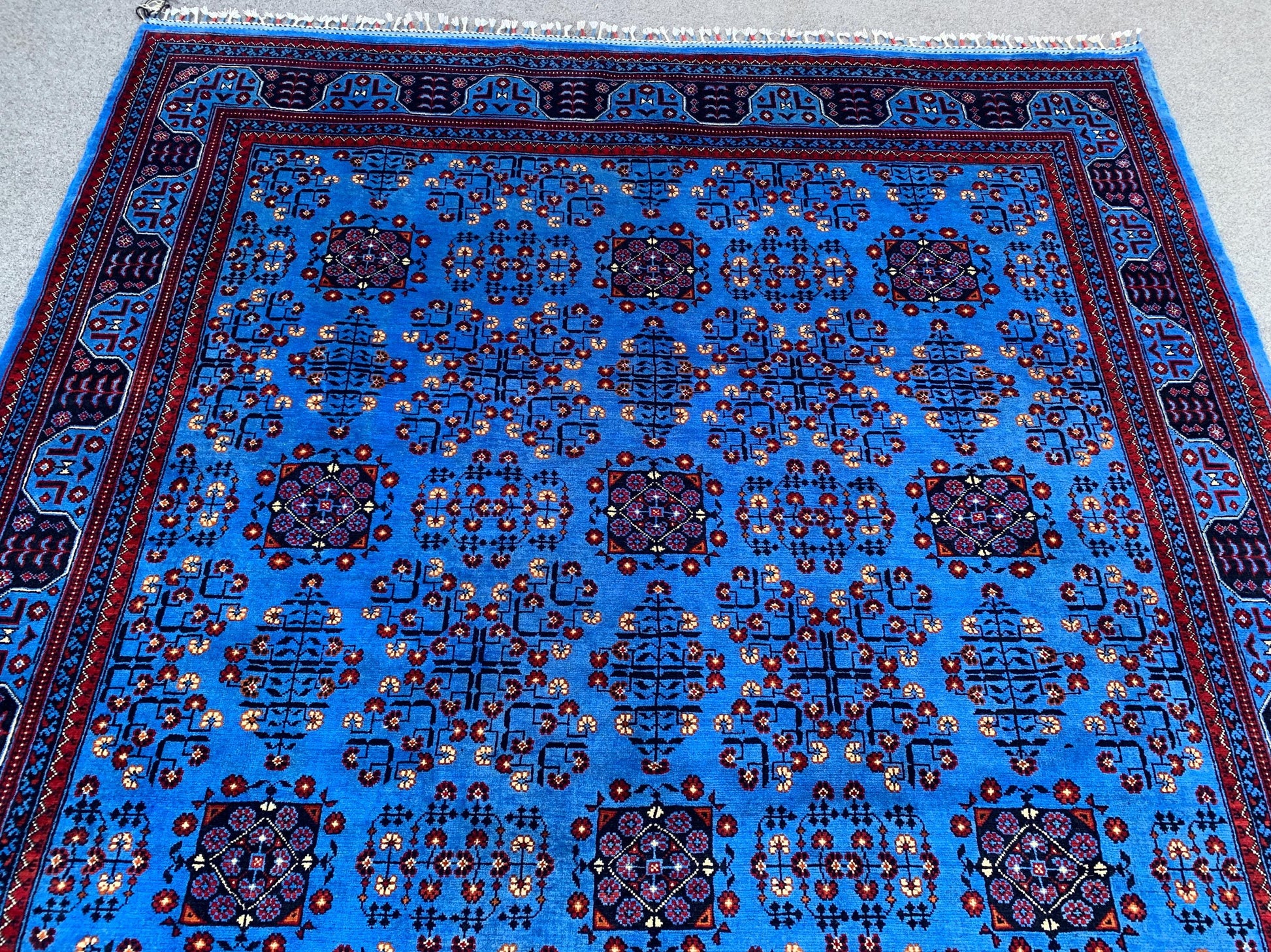 7x10 Ft Blue Bukhara Rug, Natural Afghan Hand Knotted Wool Rug, High Quality Bukhara Rug Oriental Rug Modern Rug, Living Room Rug 200x300 Cm