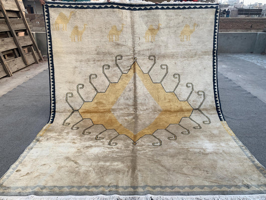 6x8 Ft Beige Yellow Silk Rug, Afghan Handmade Silk Rug, Geometric Area Rug, Turkmen Silk Rug, Fine Quality Rug, Bedroom Rug Living Room Rug.