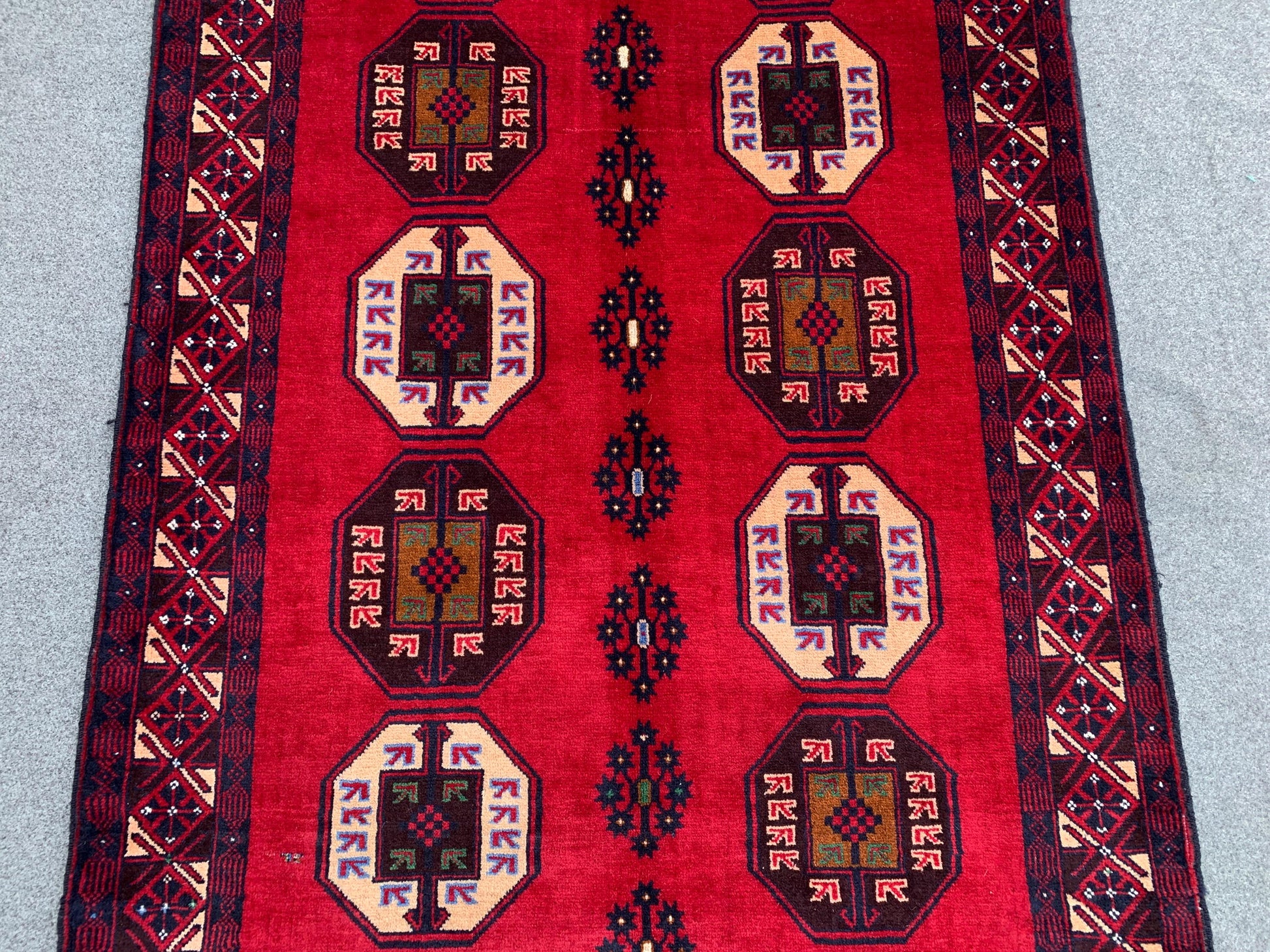 4x6 Ft Red Vintage Rug, Hand Knotted Afghan Wool Rug, Herati Baluchi Rug, Tribal Rug, Oriental Rug, Home Decor Rug, Bedroom Rug Hallway Rug.