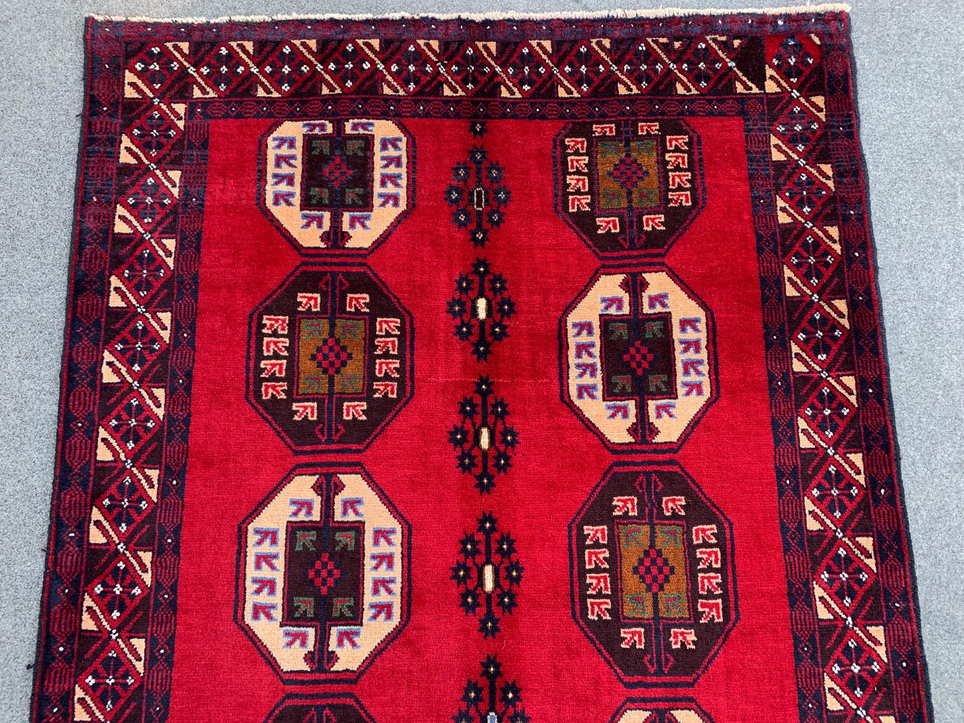 4x6 Ft Red Vintage Rug, Hand Knotted Afghan Wool Rug, Herati Baluchi Rug, Tribal Rug, Oriental Rug, Home Decor Rug, Bedroom Rug Hallway Rug.