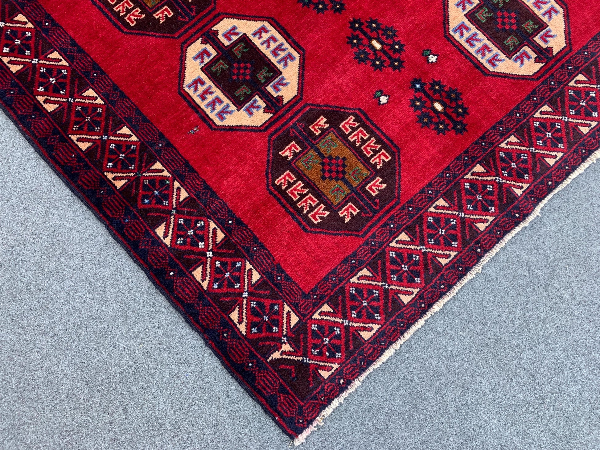 4x6 Ft Red Vintage Rug, Hand Knotted Afghan Wool Rug, Herati Baluchi Rug, Tribal Rug, Oriental Rug, Home Decor Rug, Bedroom Rug Hallway Rug.