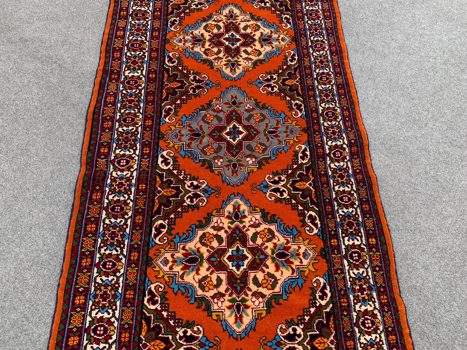 Amazing Orange Runner Rug 3x9 Ft Afghan Hand Knotted Runner Rug, Vintage Geometric Area Rug, Good Quality Rug, Hallway Runner Rug, 90x290 Cm