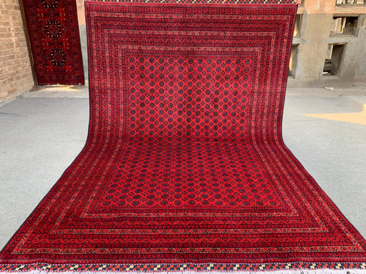 Afghan Red Rug 7x10 Ft Khoja Roshni Rug, Natural Hand Knotted Wool Rug, Turkmen Oriental Rug, Famous design Rug, Bedroom Rug Living Room Rug