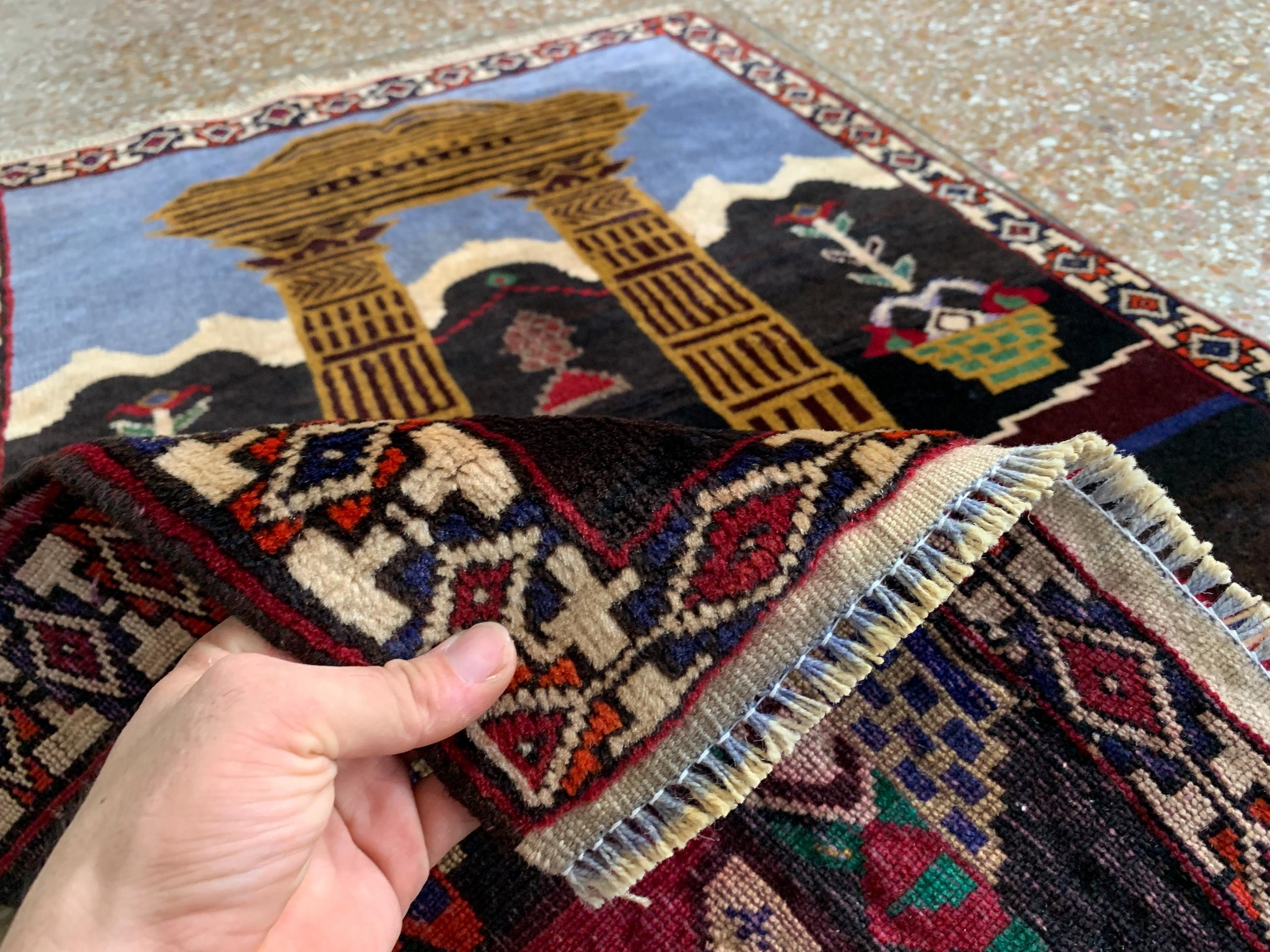 Small Vintage Pictorial Rug, Afghan Handmade Wool Rug, Oriental Wool Rug, One of a kind Rug, Best for Wall Hanging Hallway Rug, 2.6 x 3.8 Ft