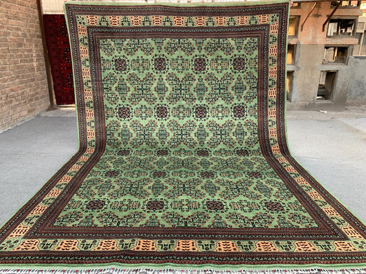 8x12 Ft Large Afghan Bukhara Rug, Natural Hand Knotted Wool Rug, High Quality Bukhara Rug, Turkmen Oriental Rug Dining Room Living Room Rug.
