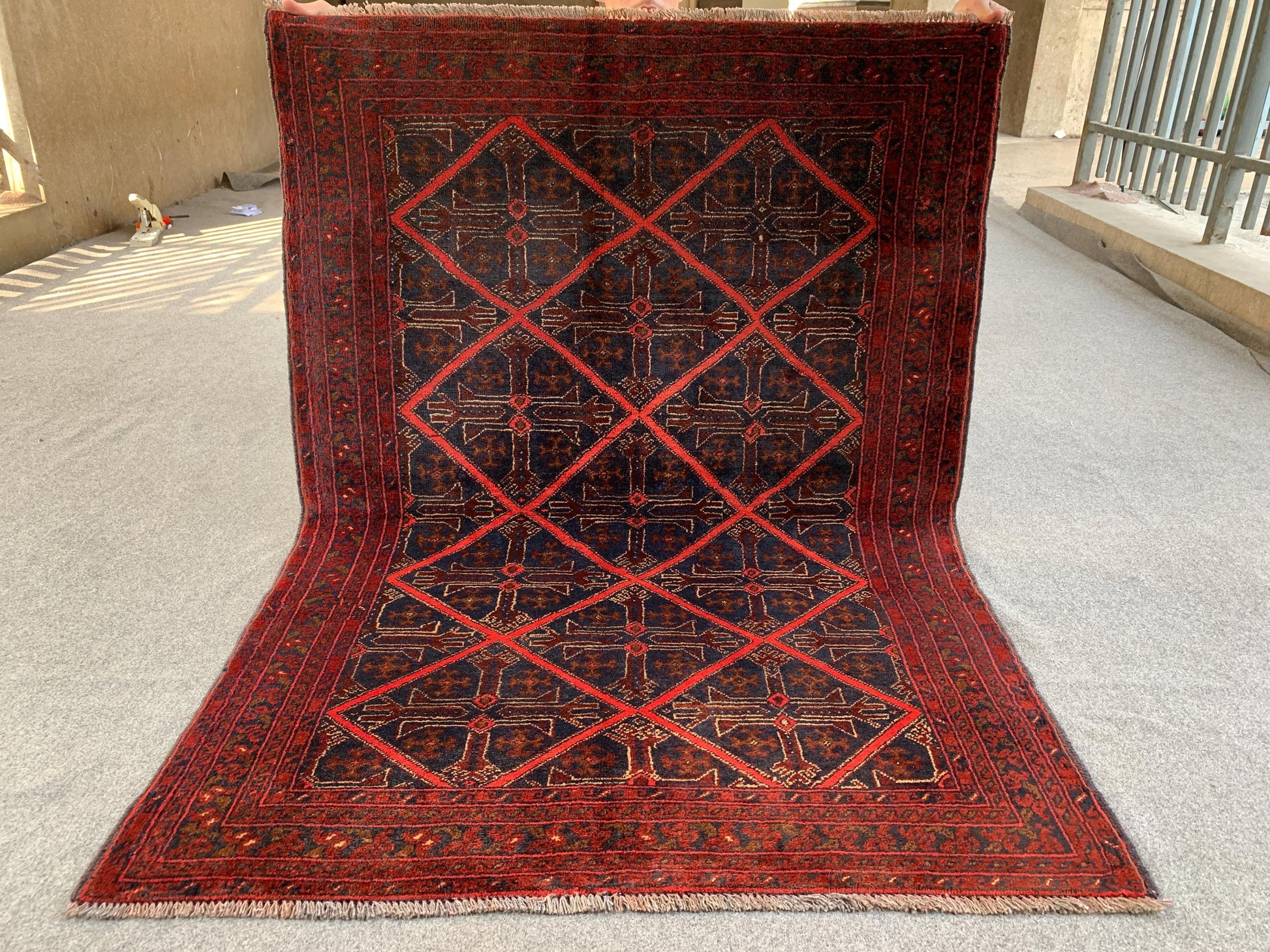 3x5 Ft Vintage Afghan Rug, Hand Knotted Wool Rug, Khal Muhammadi design Rug, Geometric Area Rug, Home Decor Rug, Rugs for Bedroom Office Rug