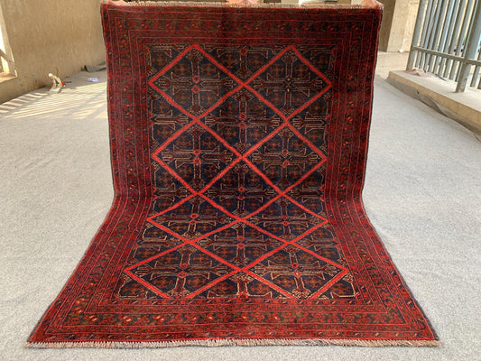 3x5 Ft Vintage Afghan Rug, Hand Knotted Wool Rug, Khal Muhammadi design Rug, Geometric Area Rug, Home Decor Rug, Rugs for Bedroom Office Rug