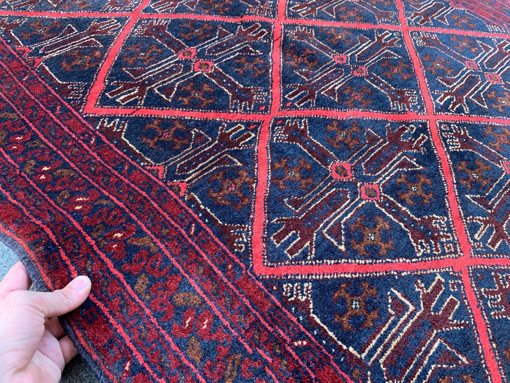 3x5 Ft Vintage Afghan Rug, Hand Knotted Wool Rug, Khal Muhammadi design Rug, Geometric Area Rug, Home Decor Rug, Rugs for Bedroom Office Rug